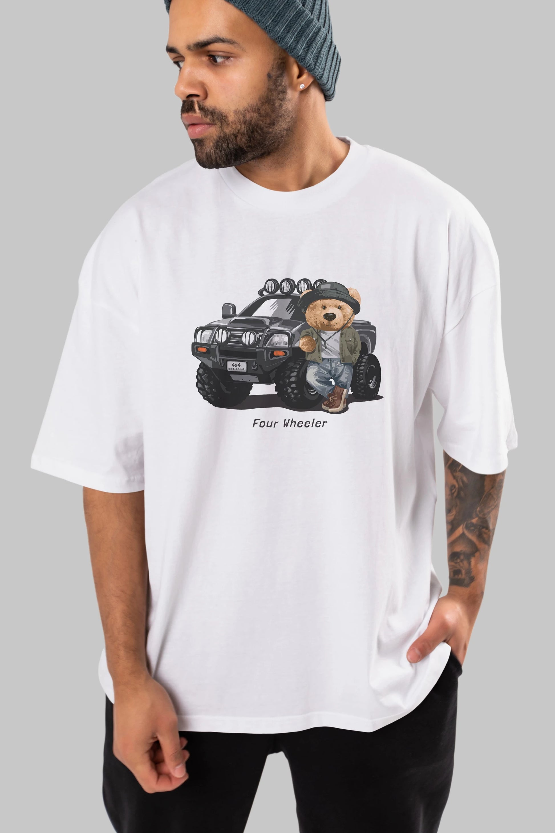 Teddy Bear Off Road Ön Baskılı Oversize t-shirt Erkek Kadın Unisex %100 Pamuk