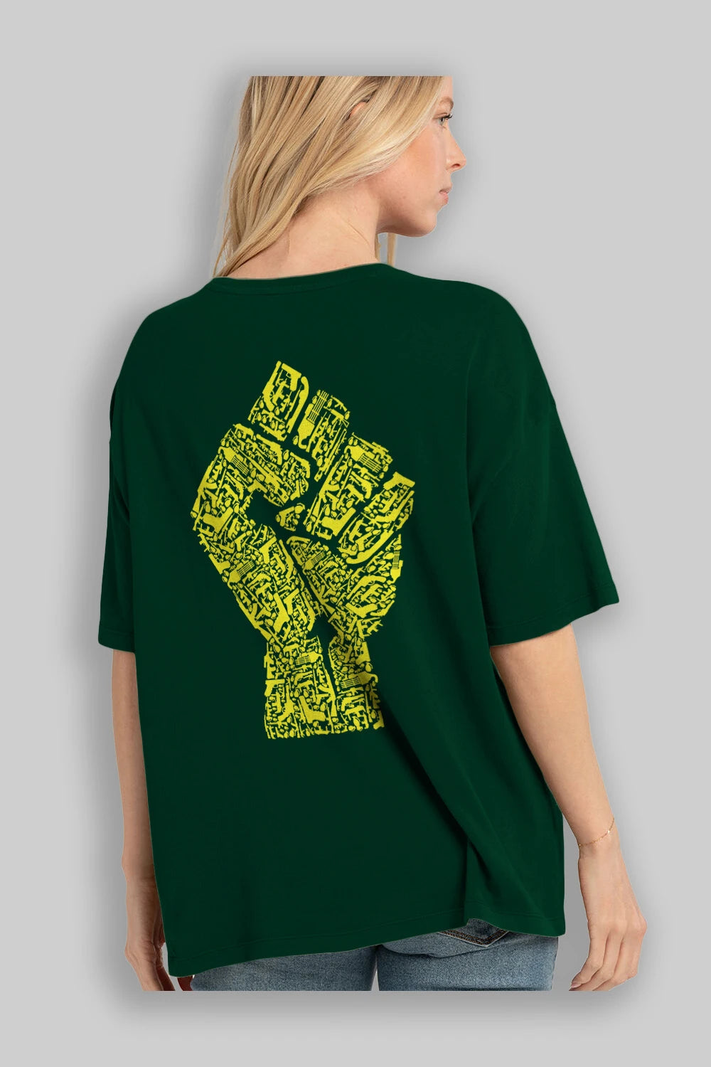 Hand Of Revolution Arka Baskılı Oversize t-shirt %100 pamuk Erkek Kadın Unisex
