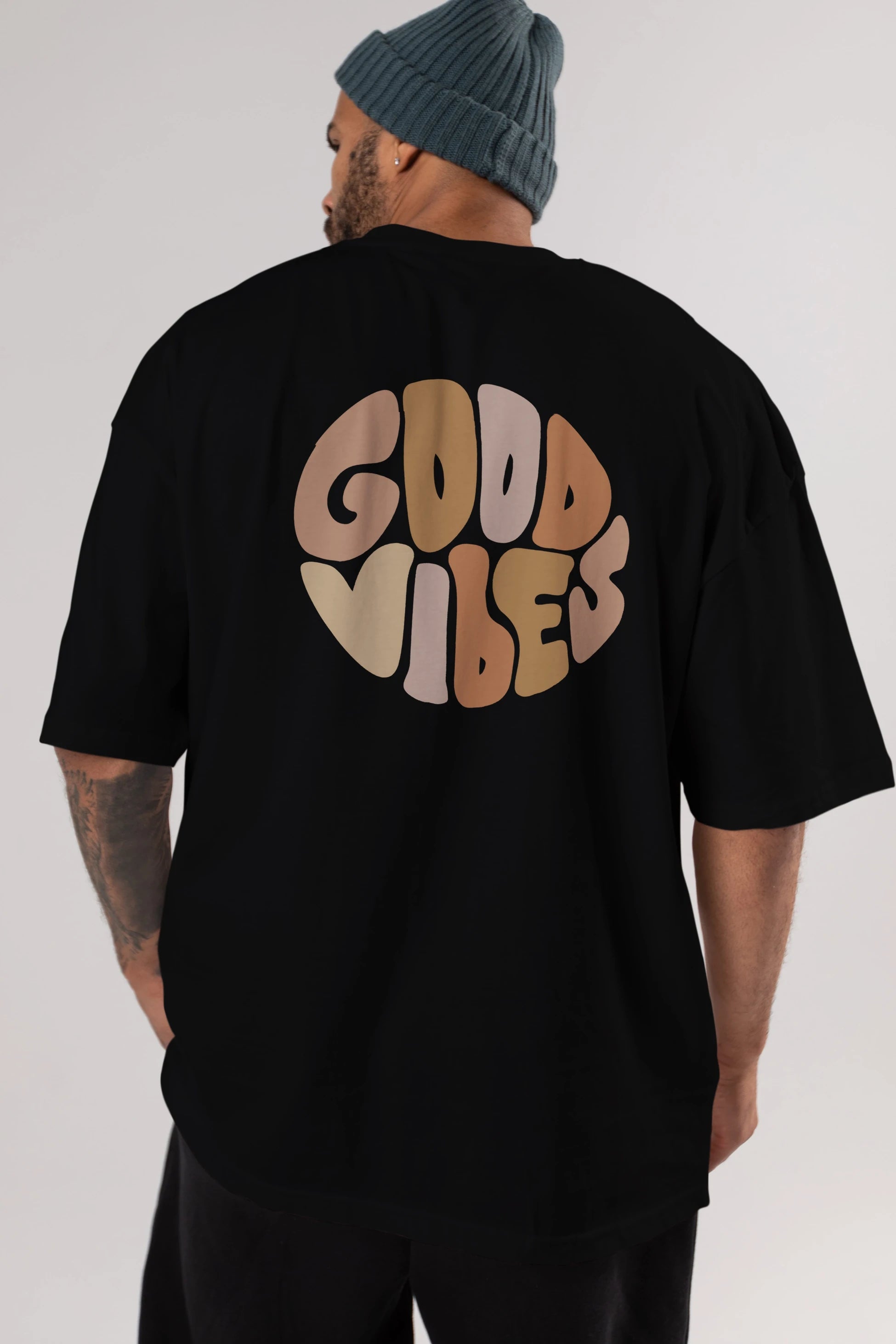 Good Vibes Yazılı 3 Arka Baskılı Oversize t-shirt Erkek Kadın Unisex