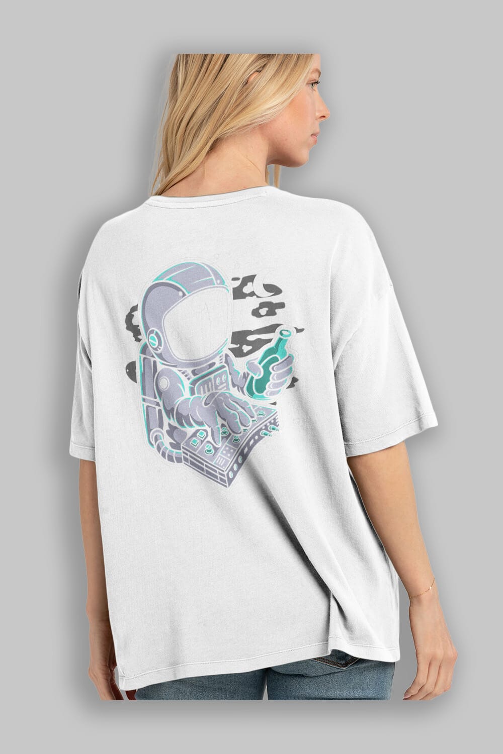 Astronaut Synth Arka Baskılı Oversize t-shirt Erkek Kadın Unisex