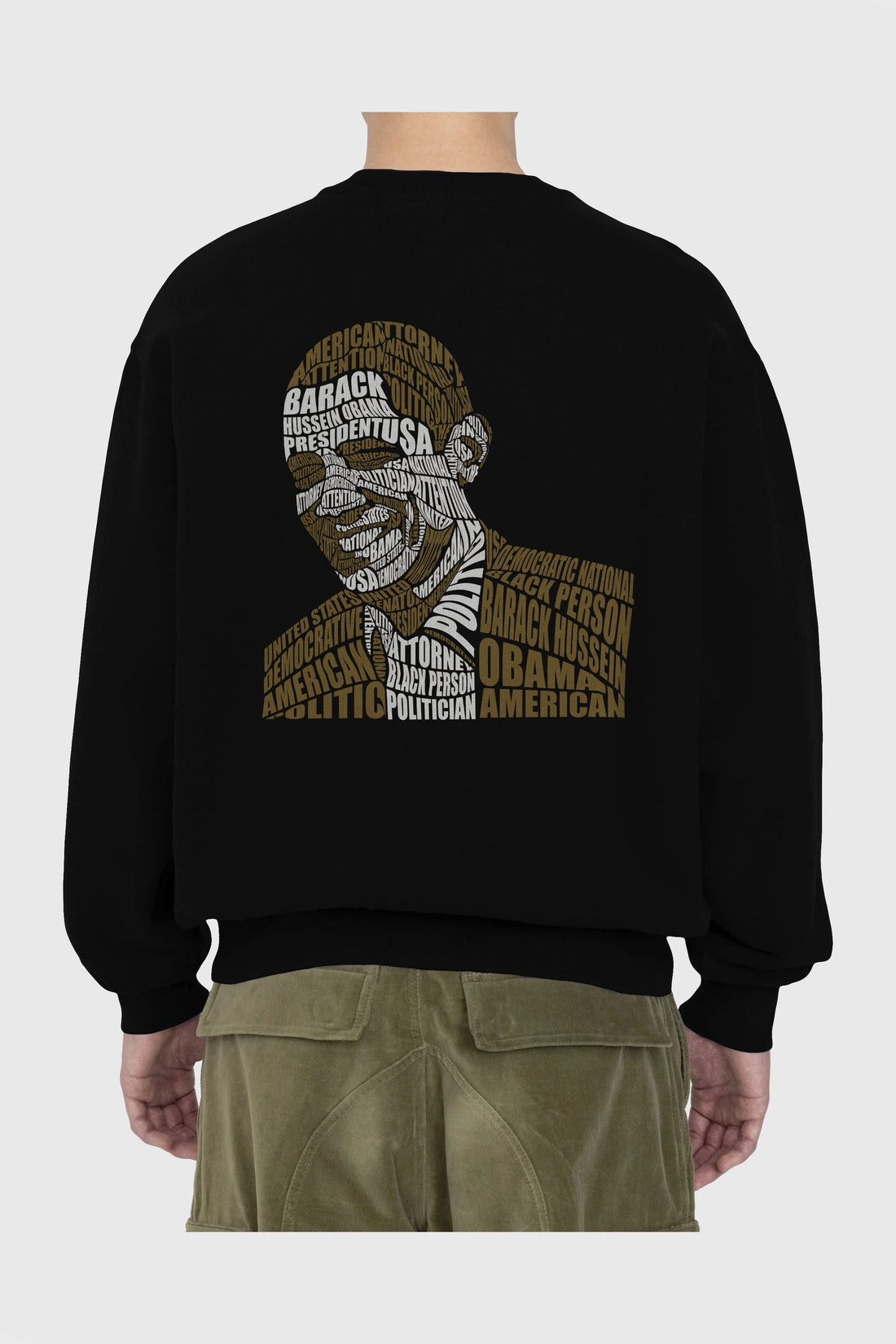 Obama Calligram Arka Baskılı Oversize Sweatshirt Erkek Kadın Unisex