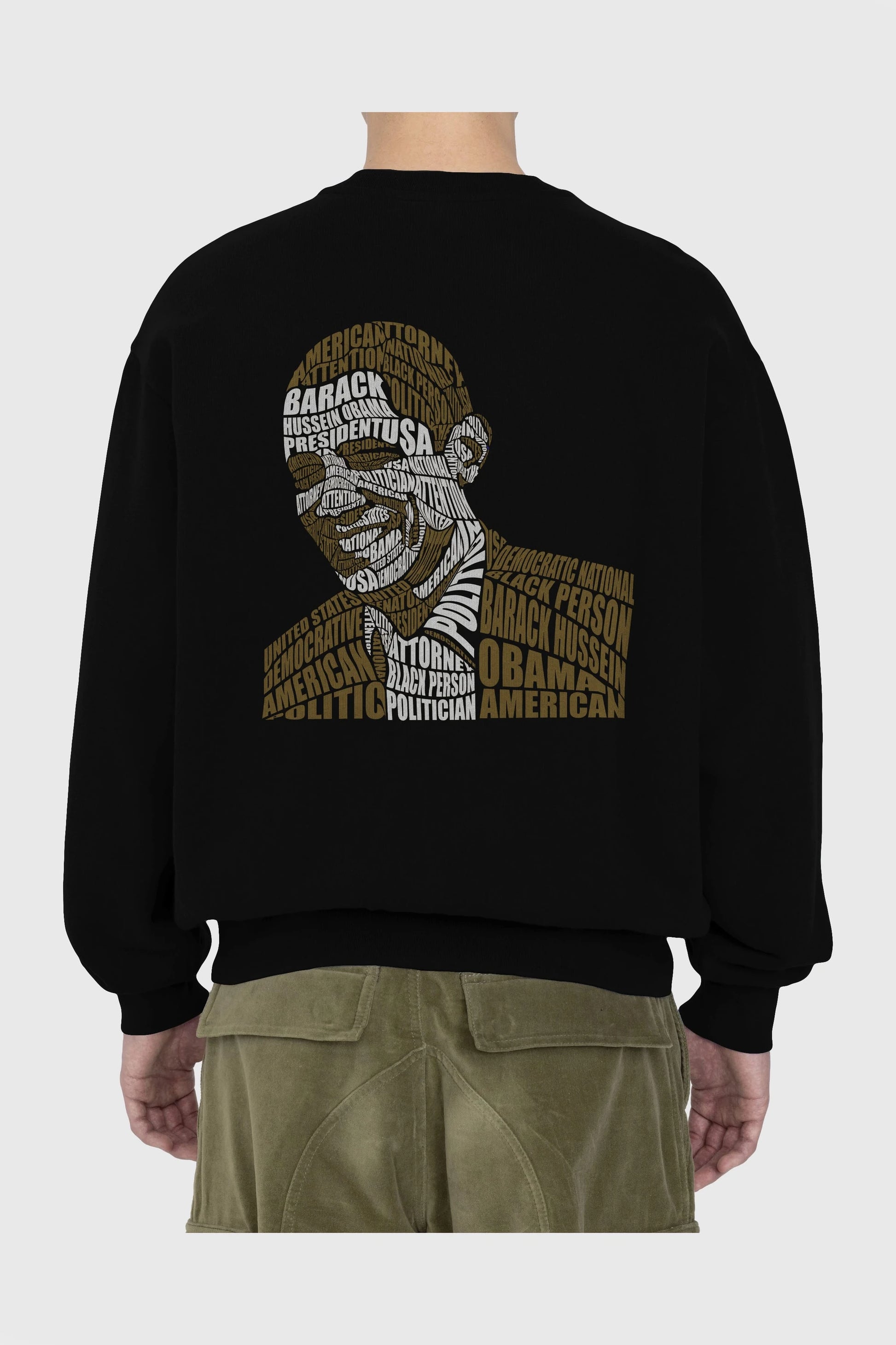 Obama Calligram Arka Baskılı Oversize Sweatshirt Erkek Kadın Unisex