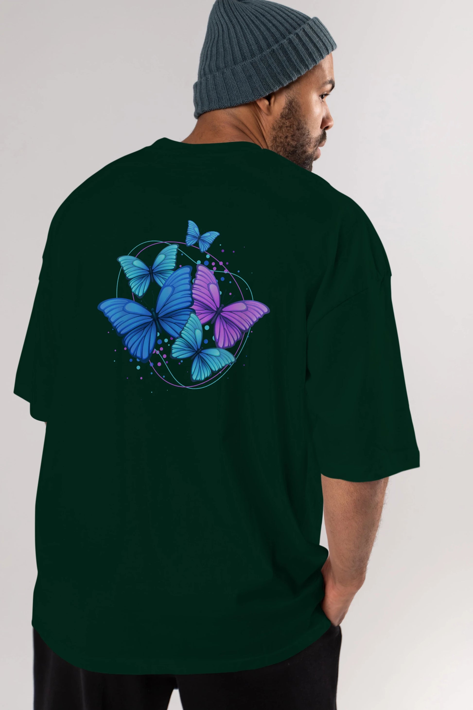 Kelebek Arka Baskılı Oversize t-shirt Erkek Kadın Unisex