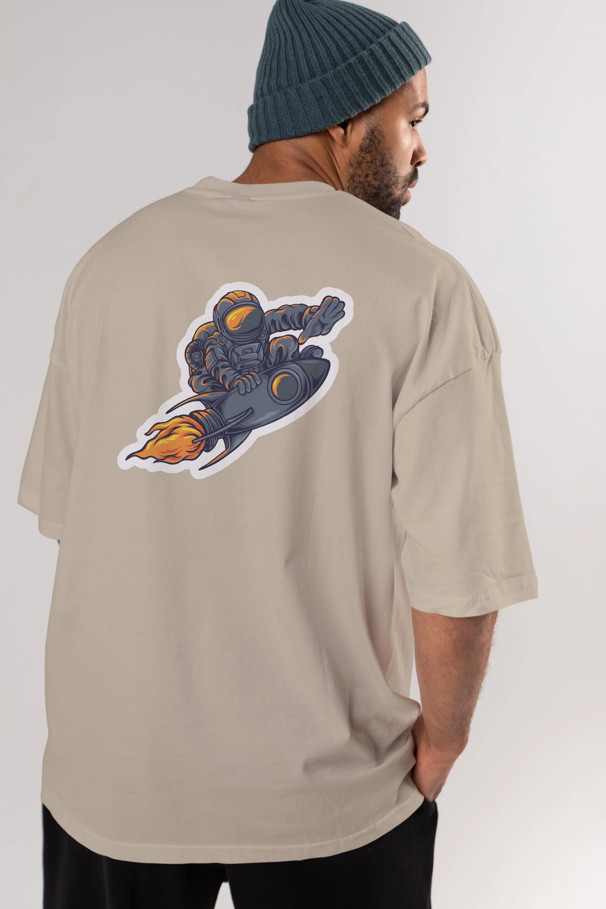 Astrocket Illustration Sticker Arka Baskılı Oversize t-shirt Erkek Kadın Unisex