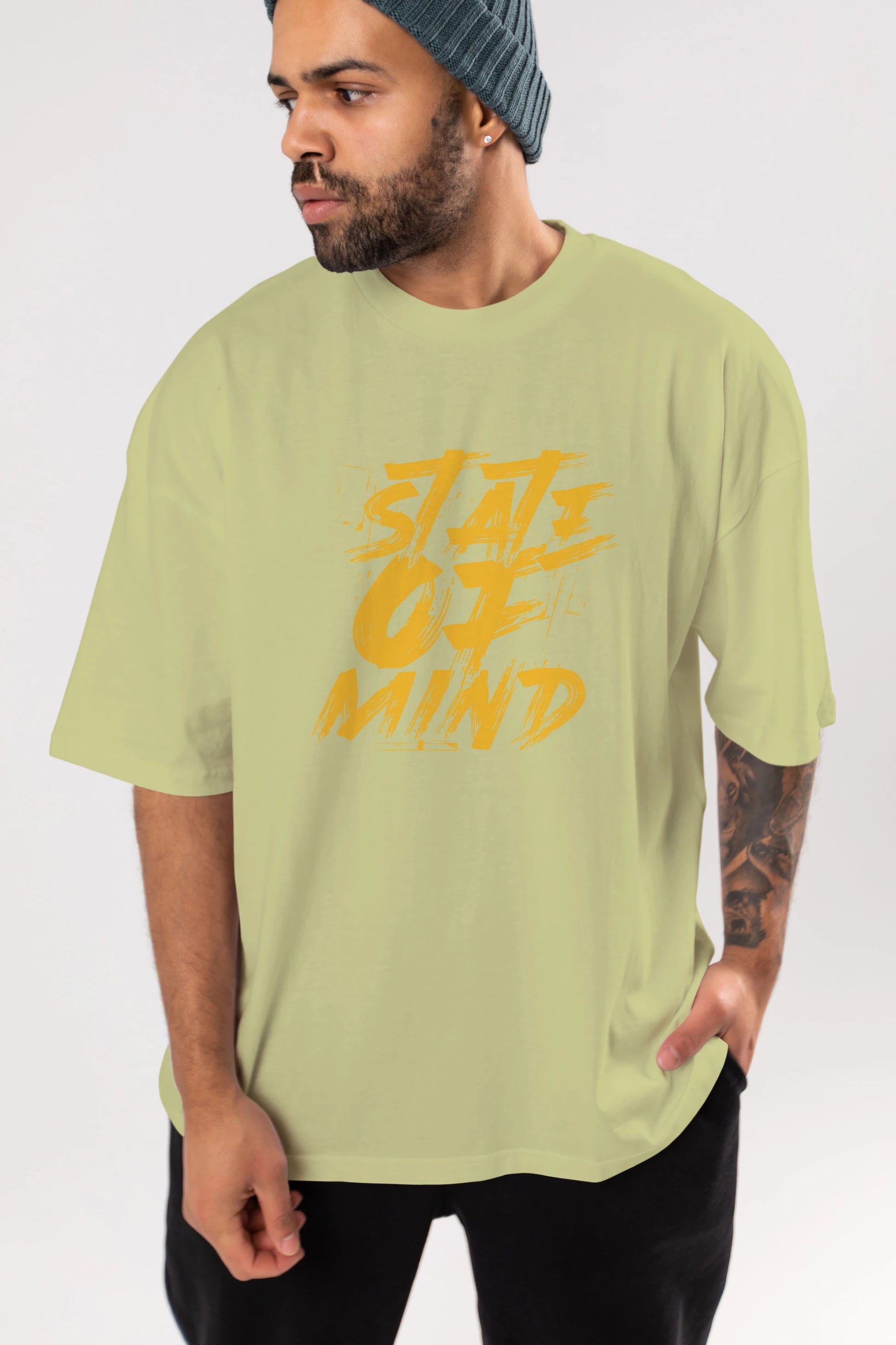 State on Mind Ön Baskılı Oversize t-shirt Erkek Kadın Unisex
