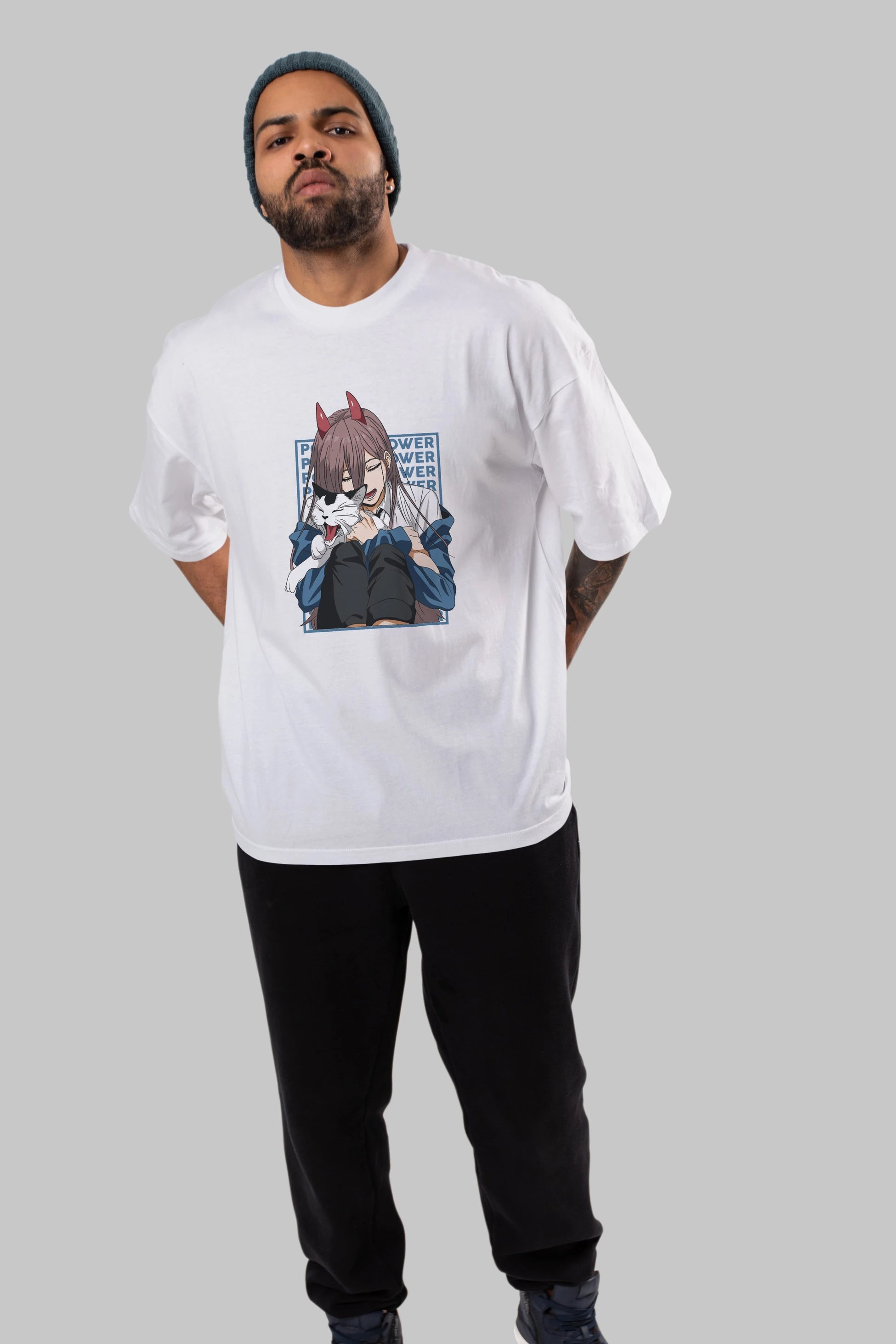POWER CHAINSAWMAN Anime Ön Baskılı Oversize t-shirt %100 pamuk Erkek Kadın Unisex