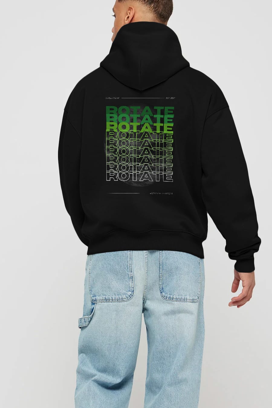 Rotate Yazılı Arka Baskılı Oversize Hoodie Kapüşonlu Sweatshirt Erkek Kadın Unisex