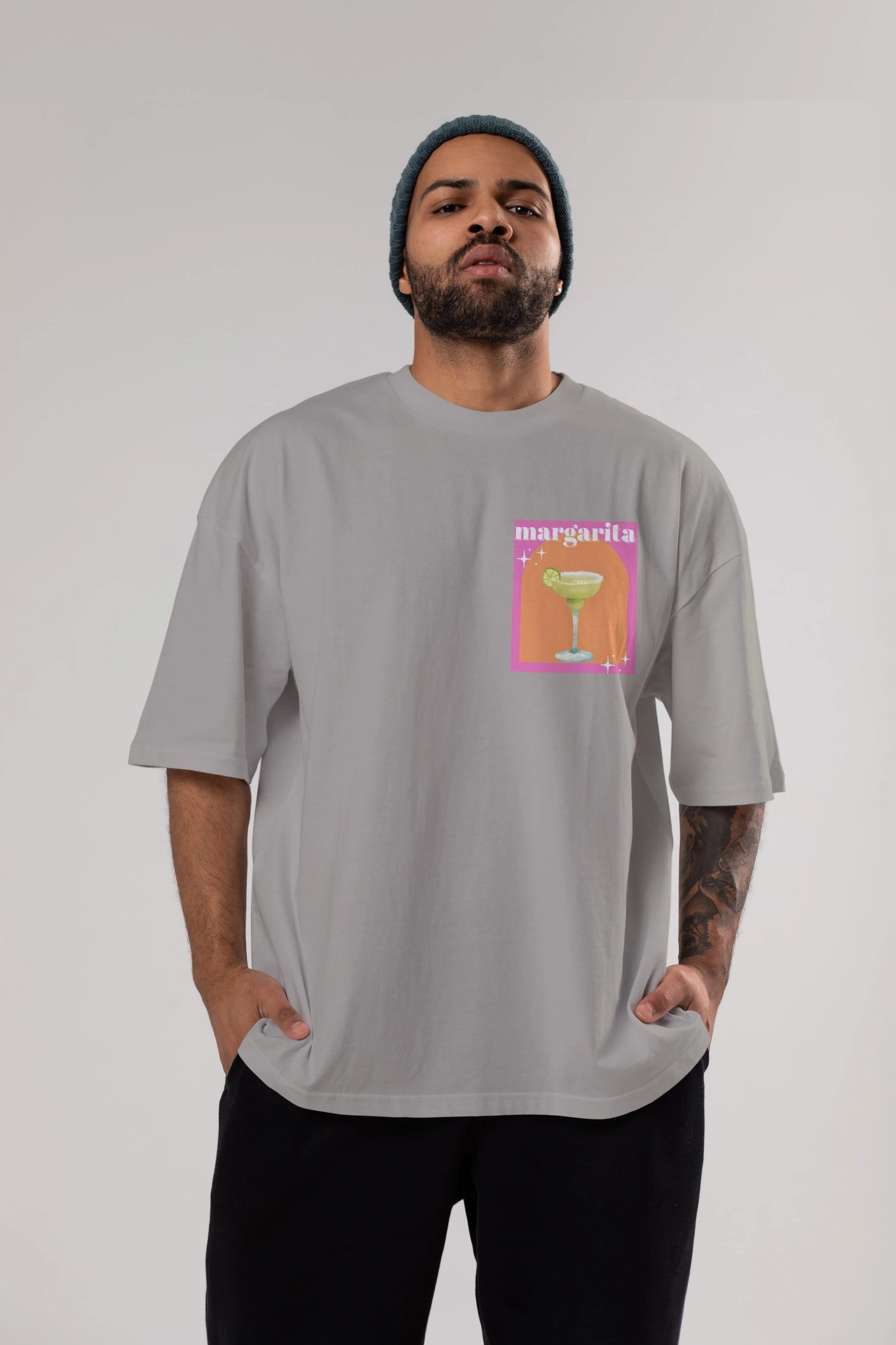Margarita 7 Ön Sol Baskılı Oversize t-shirt Erkek Kadın Unisex %100 Pamuk Bisiklet Yaka tişort