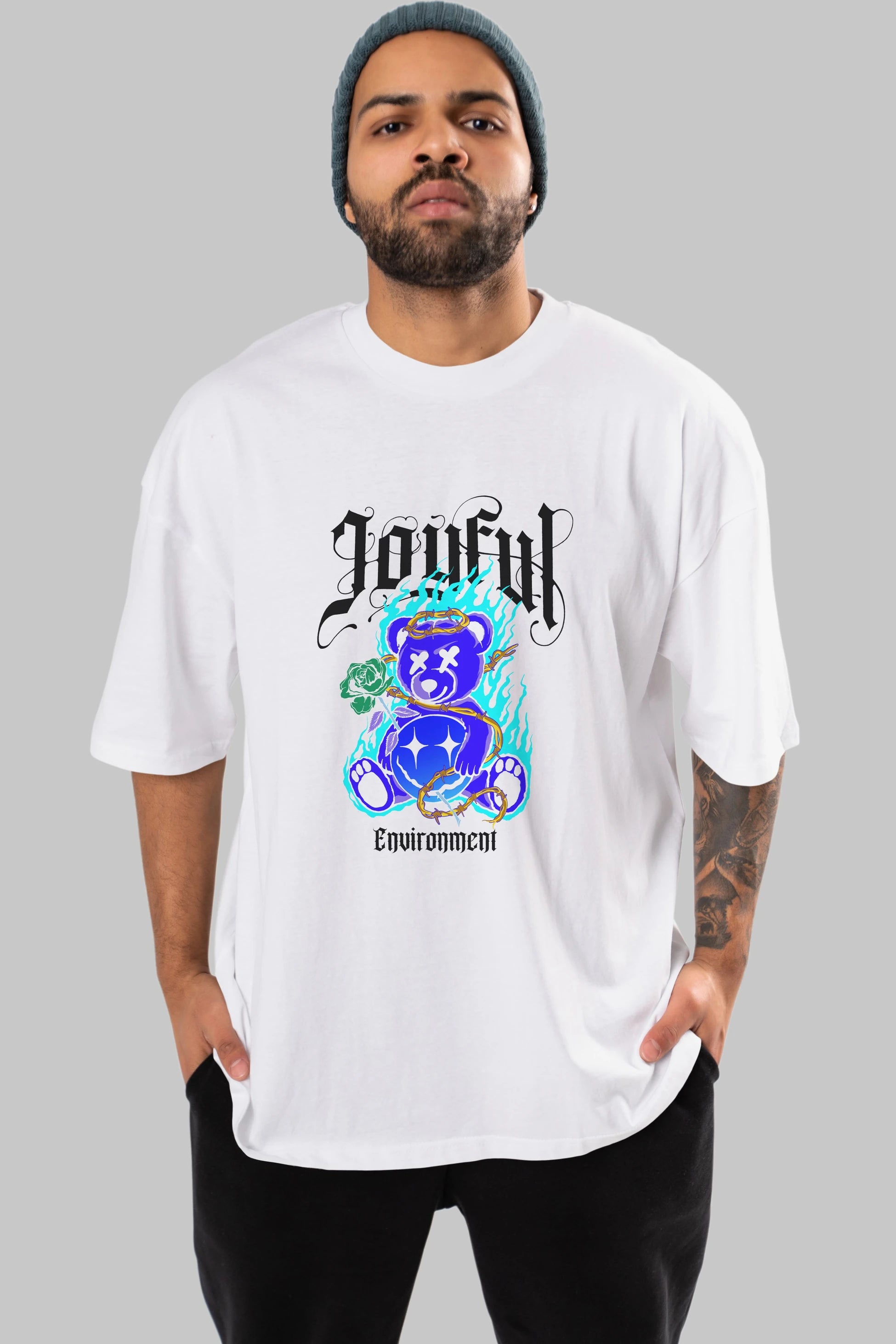 Joyful Bear Ön Baskılı Oversize t-shirt Erkek Kadın Unisex