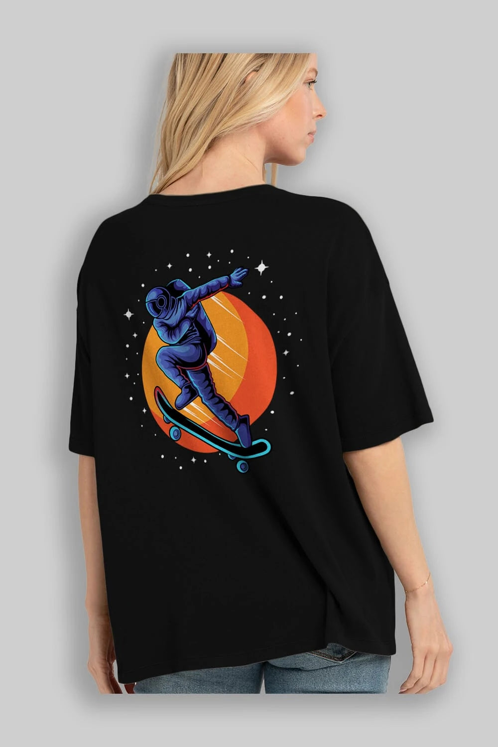 Astroskate Run Arka Baskılı Oversize t-shirt Erkek Kadın Unisex