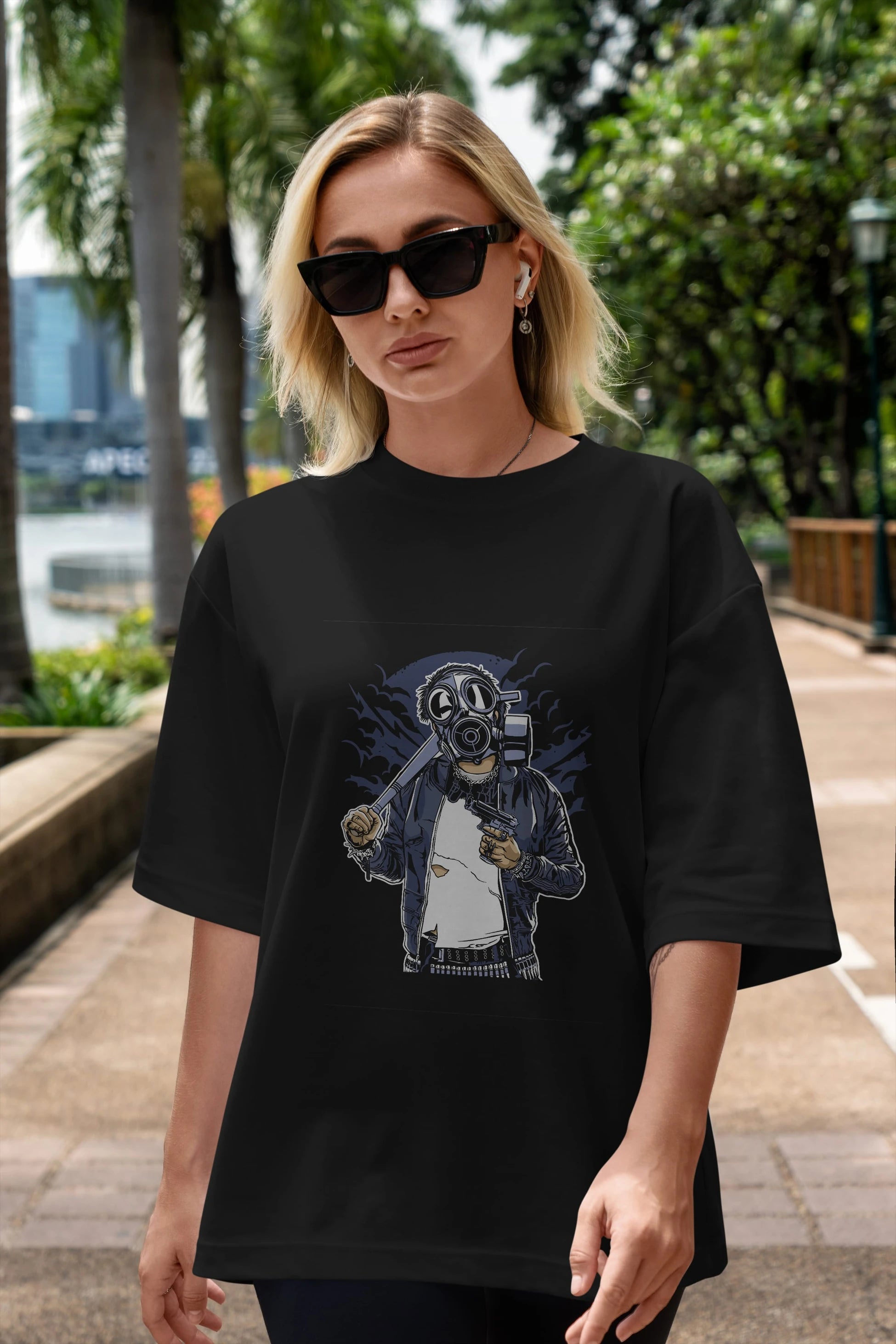 Gasmask Bastard Ön Baskılı Oversize t-shirt Erkek Kadın Unisex %100 Pamuk tişort