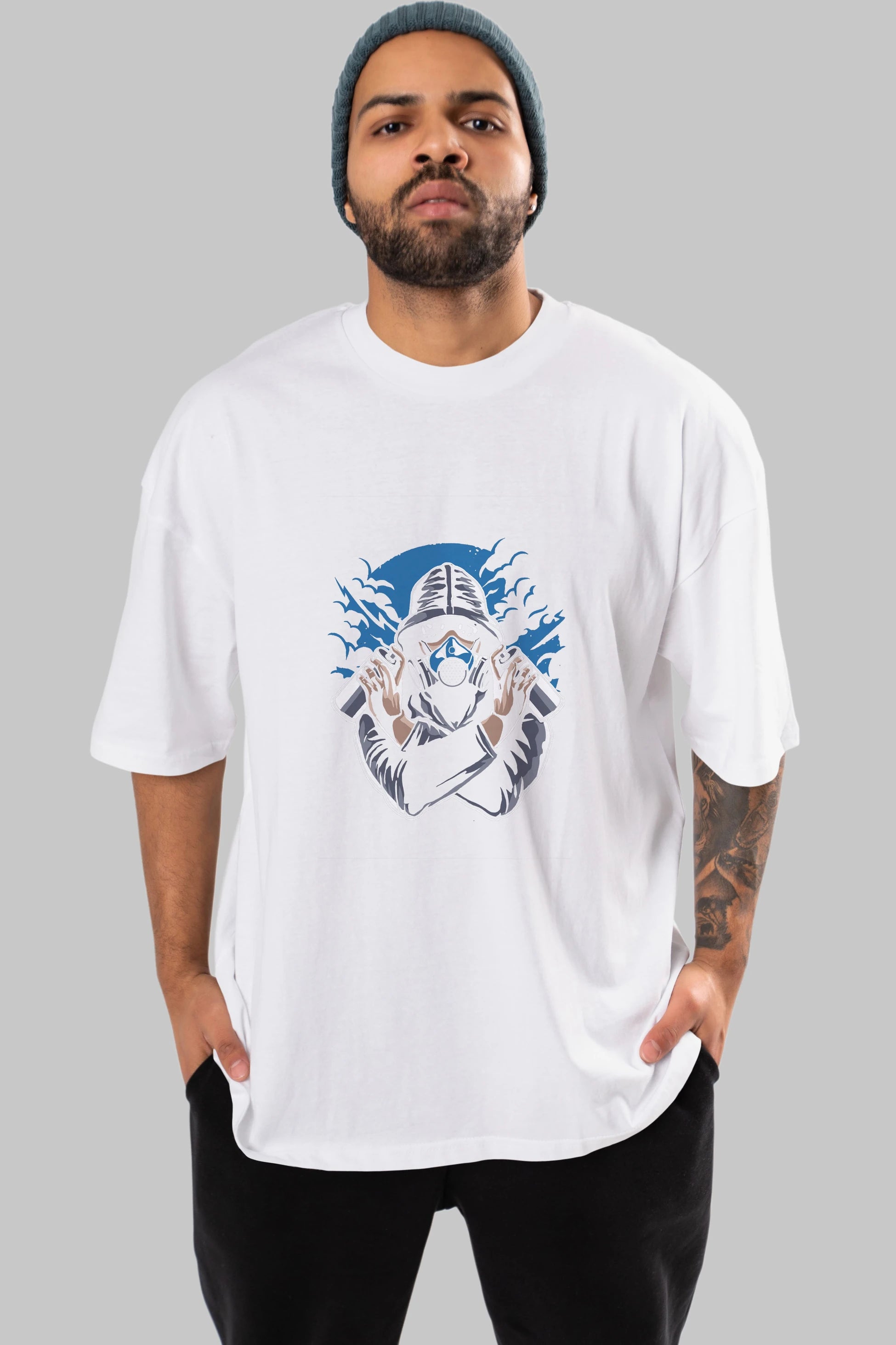 Graffiti Gasmask Ön Baskılı Oversize t-shirt Erkek Kadın Unisex %100 Pamuk tişort