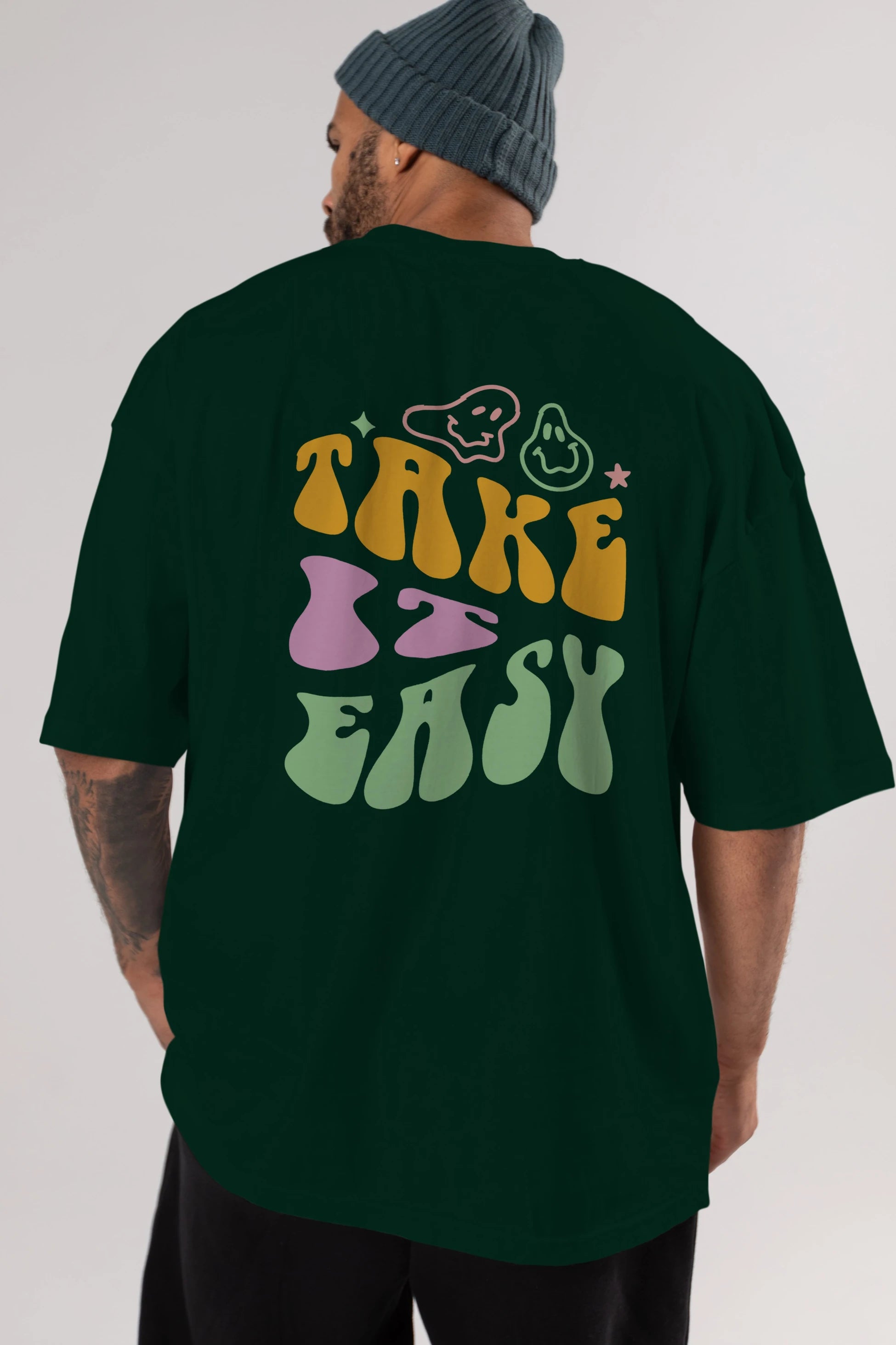 Take it Easy Yazılı Arka Baskılı Oversize t-shirt Erkek Kadın Unisex