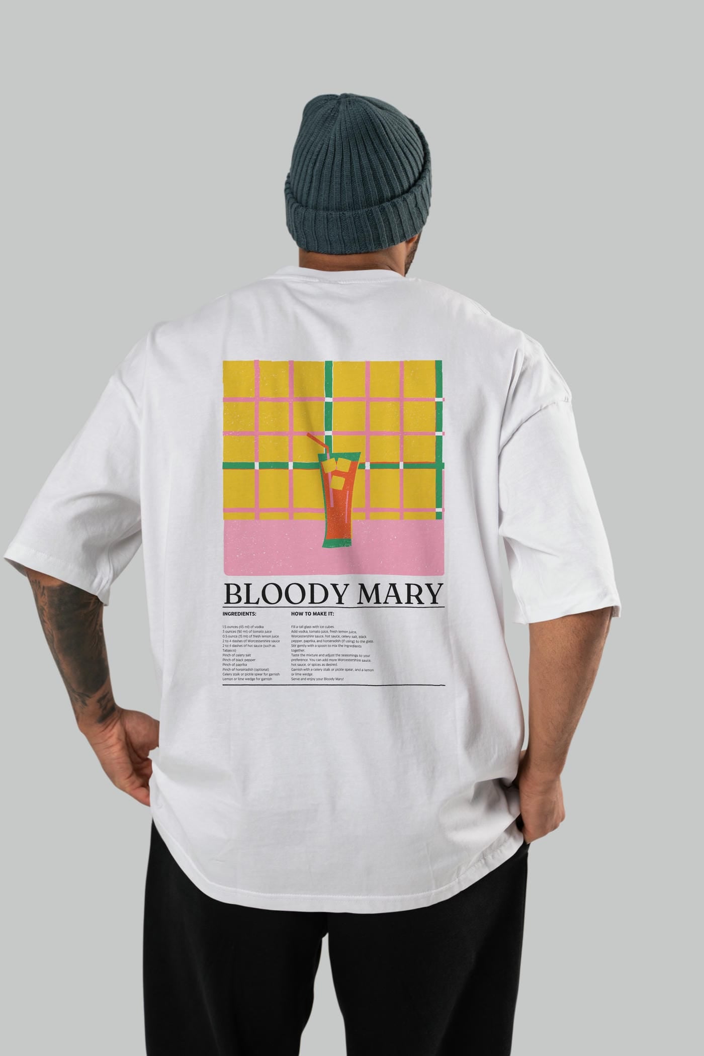 Bloody Mary Kokteyl Serisi Arka Baskılı Oversize t-shirt Erkek Kadın %100 Pamuk Bisiklet Yaka tişort