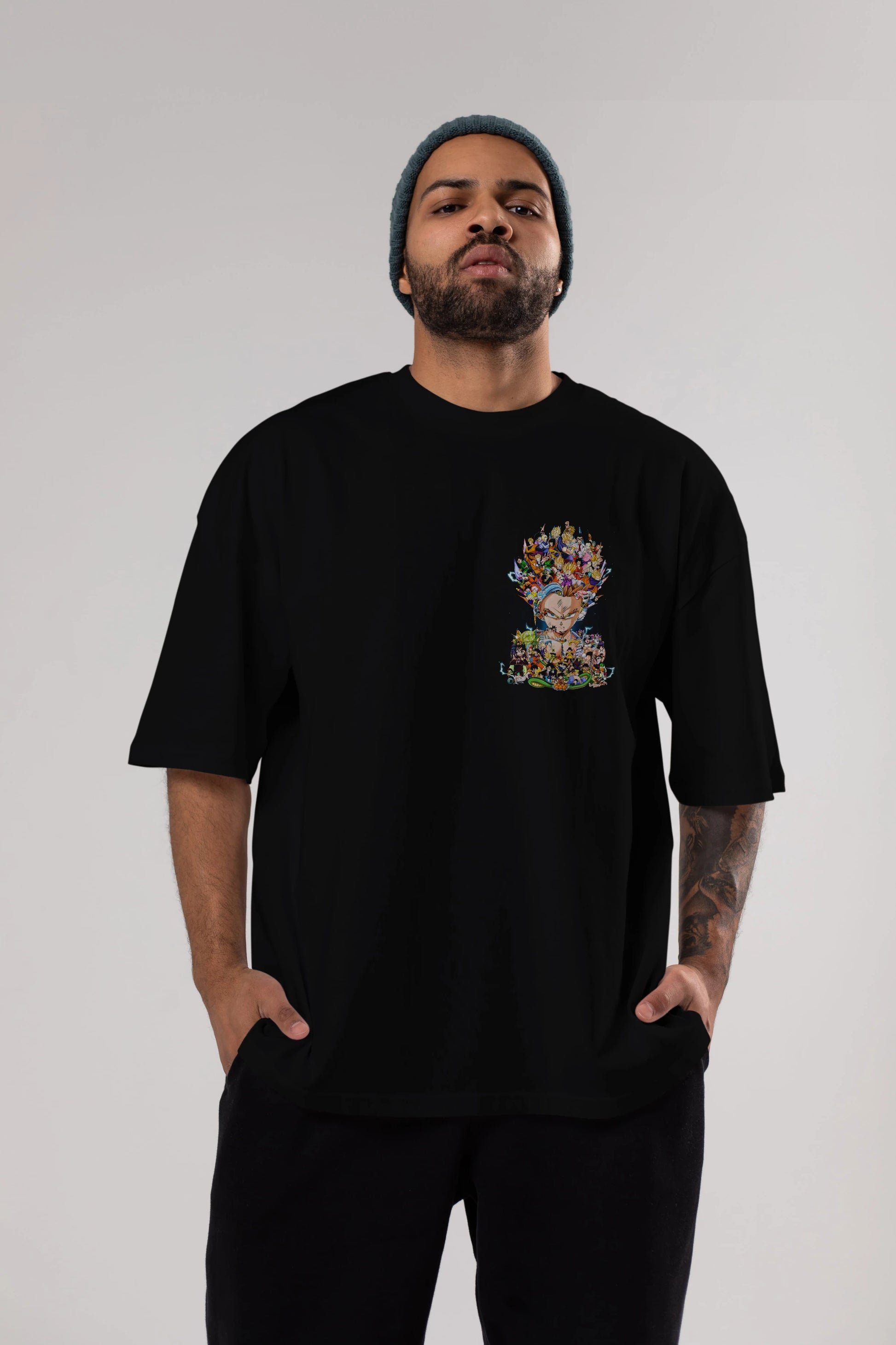 DRAGON BALL ART (2) Ön Sol Baskılı Oversize t-shirt Erkek Kadın Unisex %100 Pamuk Bisiklet Yaka tişort