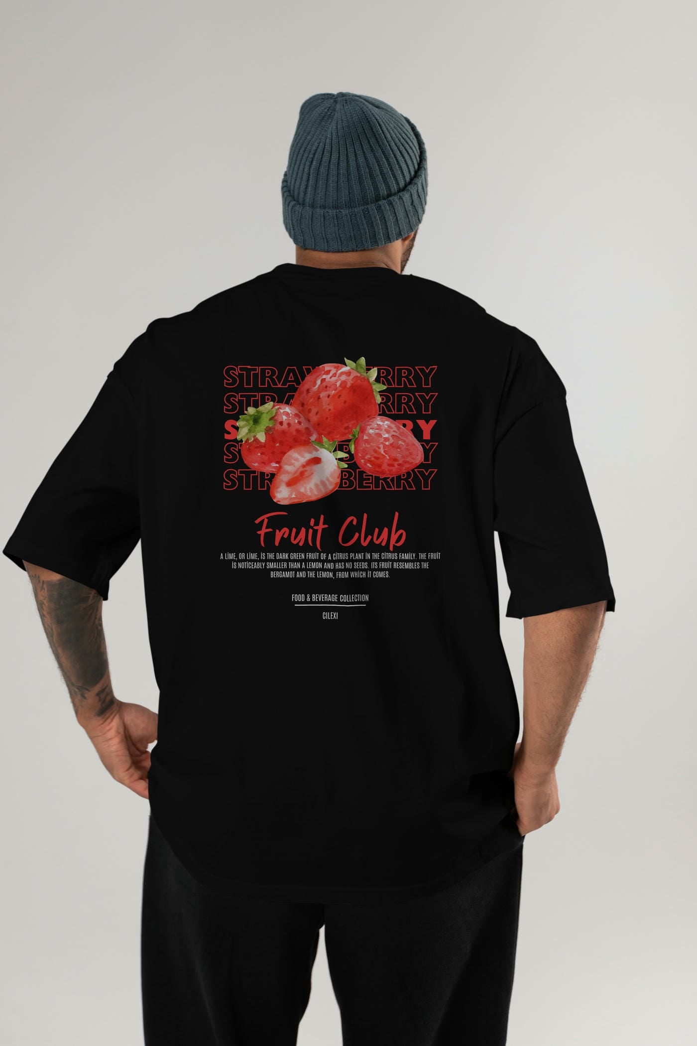 Strawberry Arka Baskılı Oversize t-shirt Erkek Kadın Pamuk Bisiklet Yaka tişort