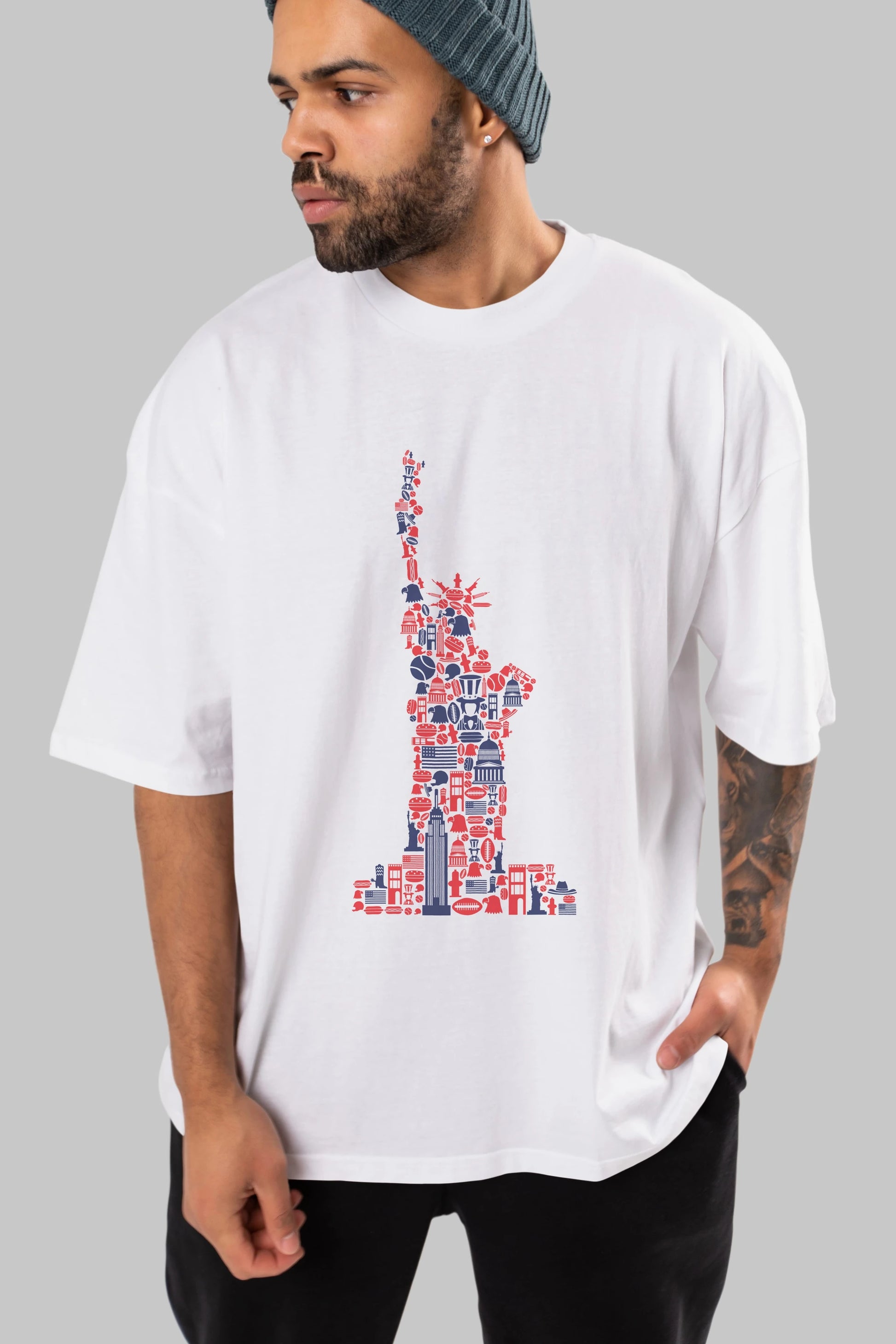 Liberty Ön Baskılı Oversize t-shirt %100 pamuk Erkek Kadın Unisex