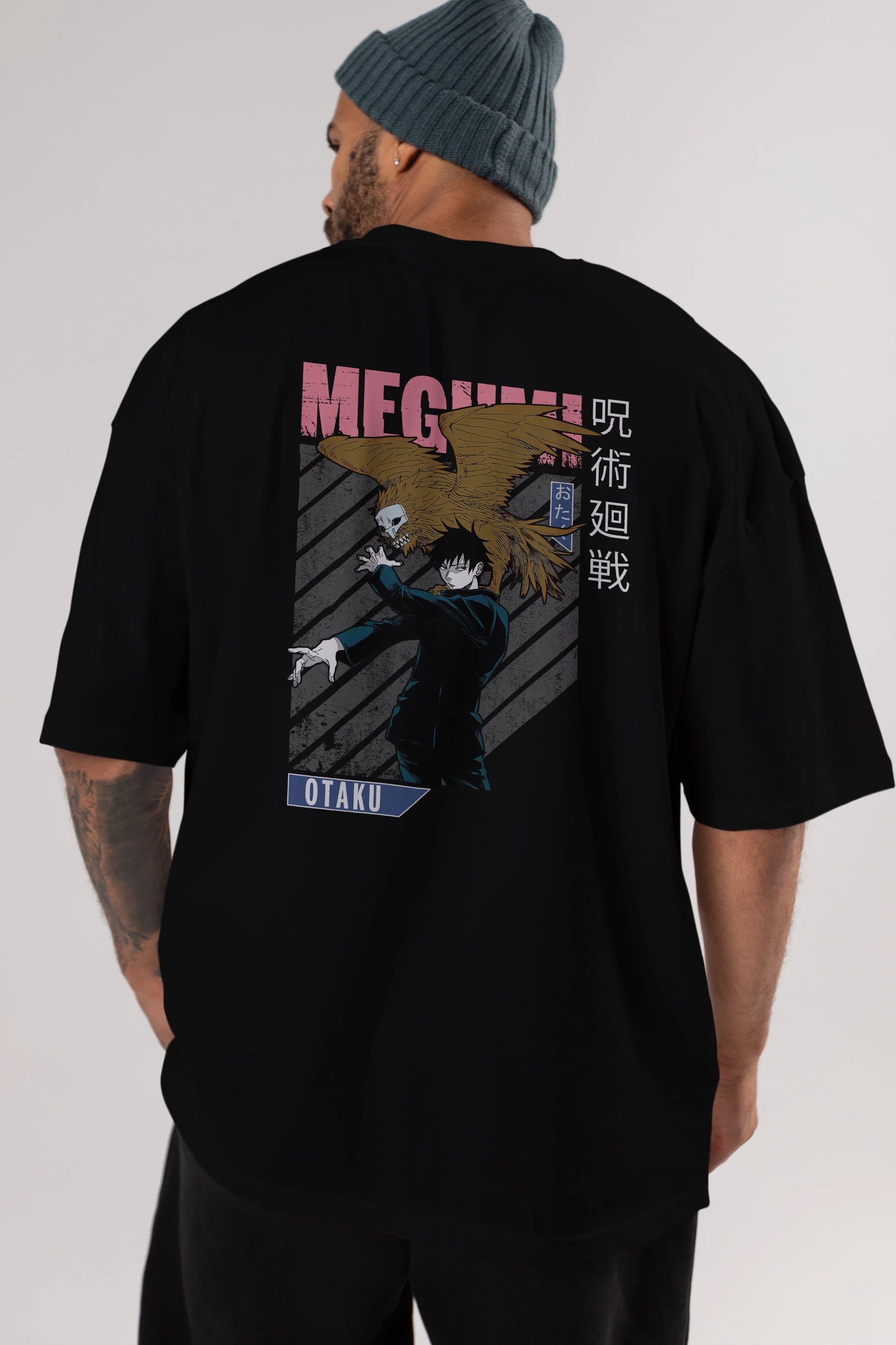 Megumi Fushiguro 2 Anime Arka Baskılı Oversize t-shirt Erkek Kadın Unisex