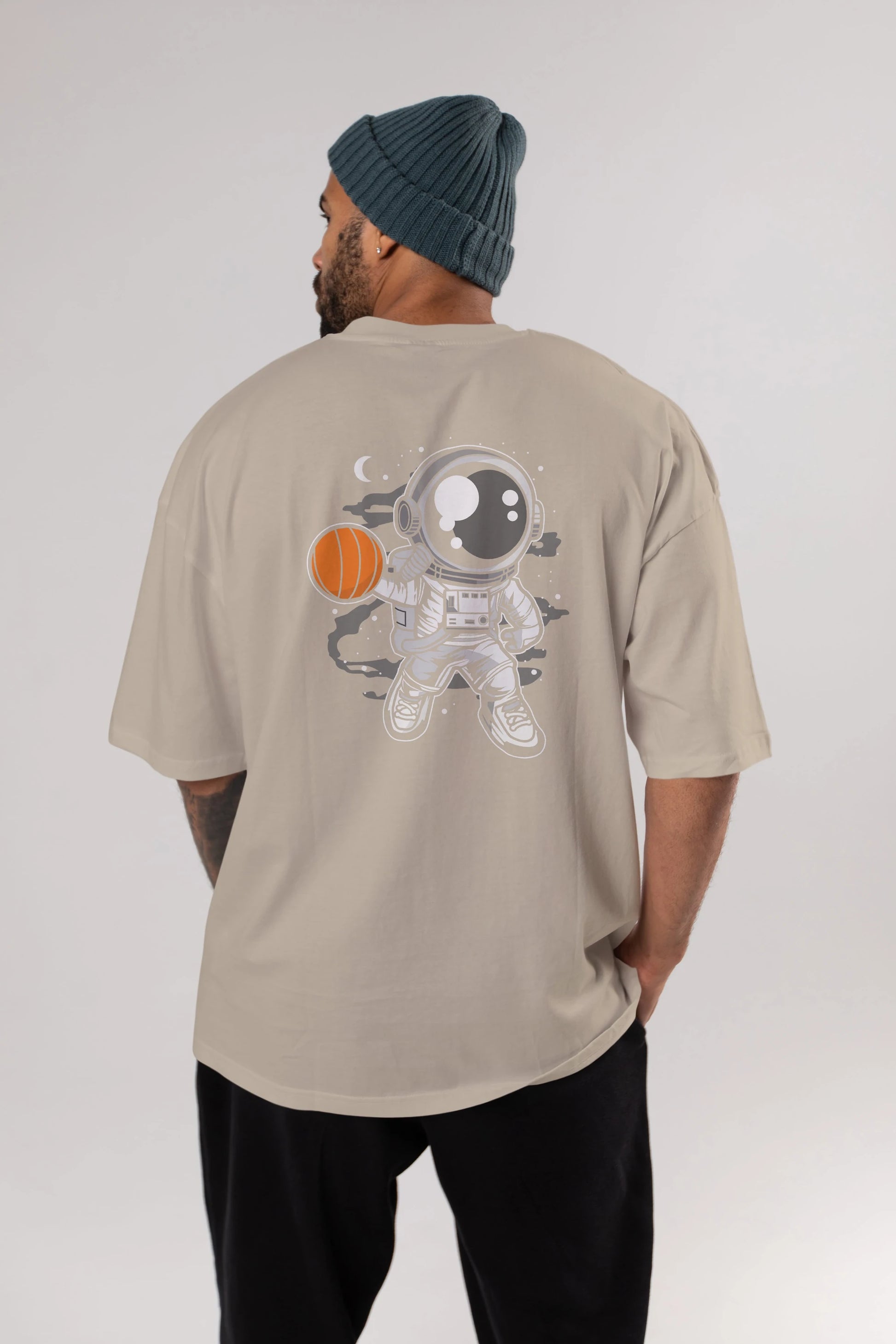 Astronaut Basketball Arka Baskılı Oversize t-shirt Erkek Kadın Unisex