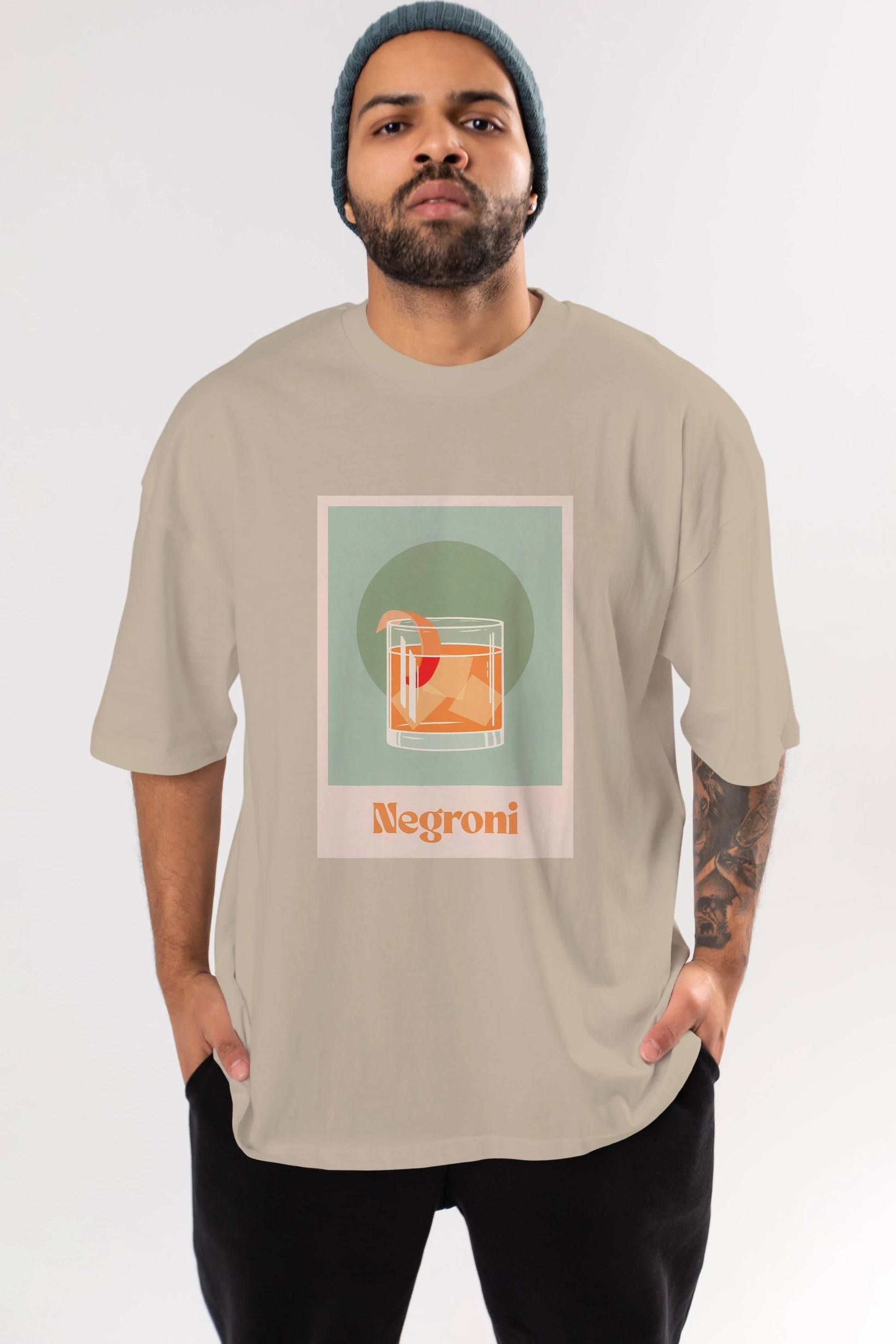 Negroni 5 Ön Baskılı Oversize t-shirt Erkek Kadın Unisex %100 Pamuk Bisiklet Yaka tişort