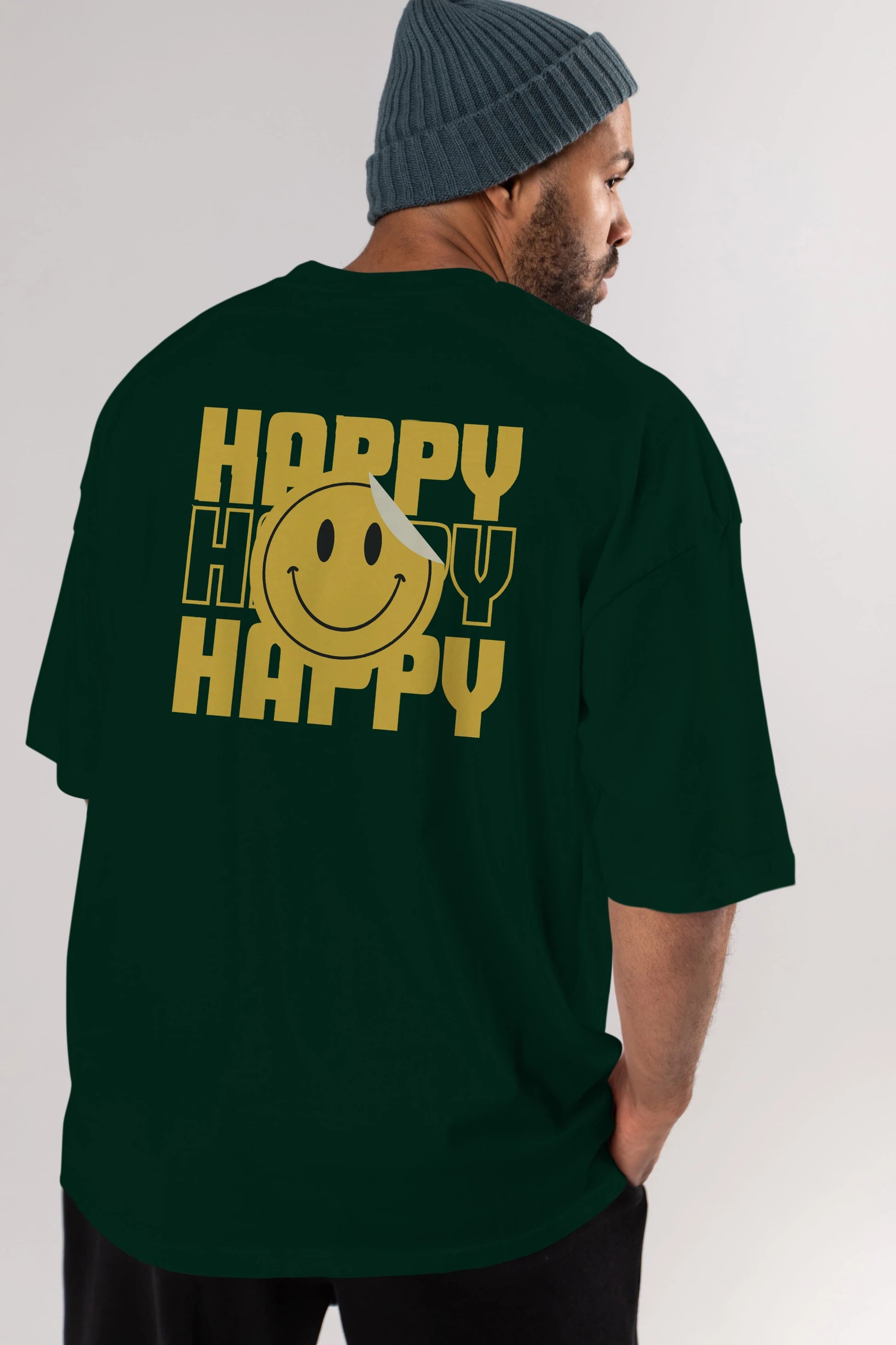 Happy Smile Yazılı Arka Baskılı Oversize t-shirt Erkek Kadın Unisex