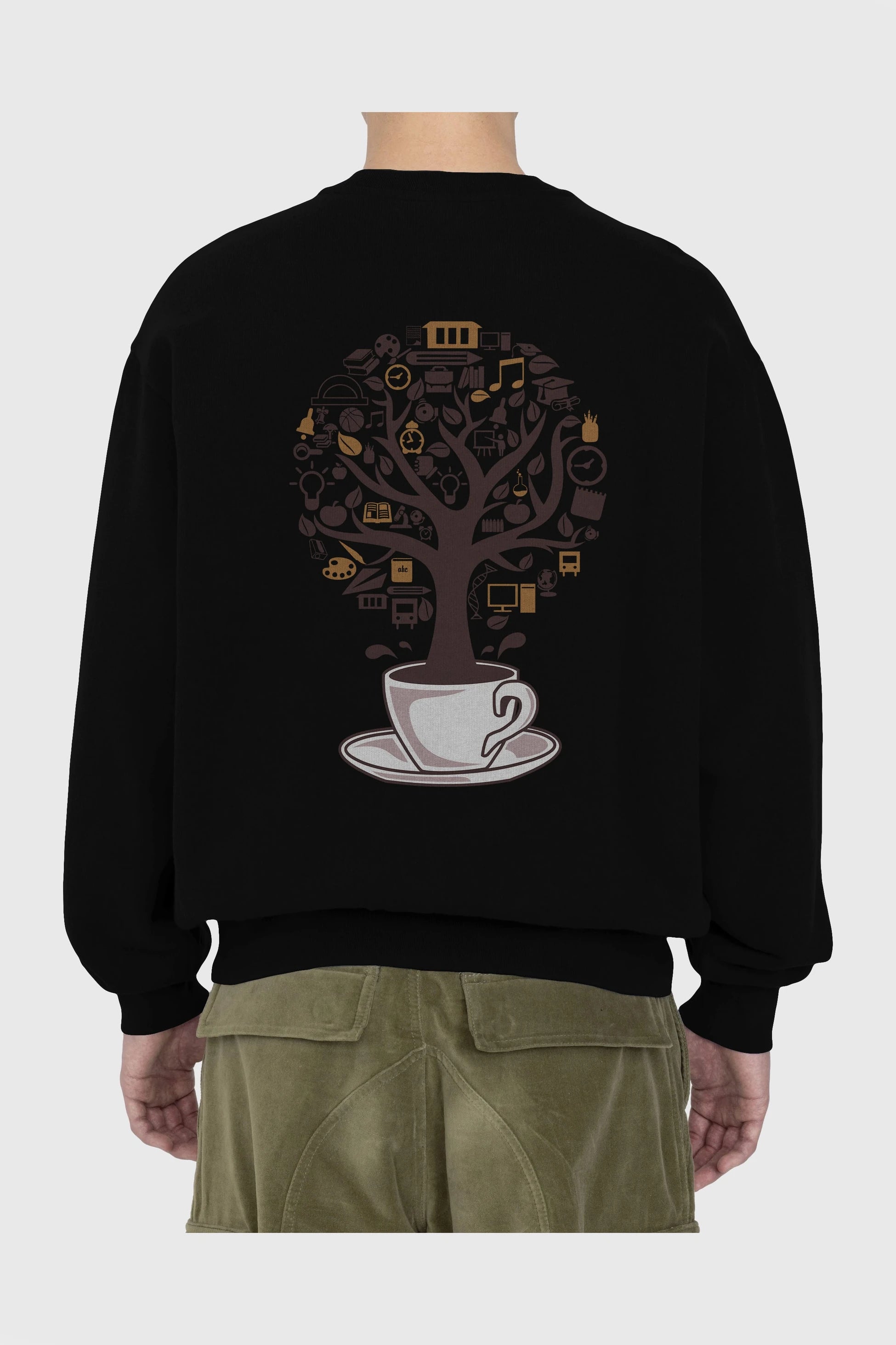 Coffee Tree Arka Baskılı Oversize Sweatshirt Erkek Kadın Unisex