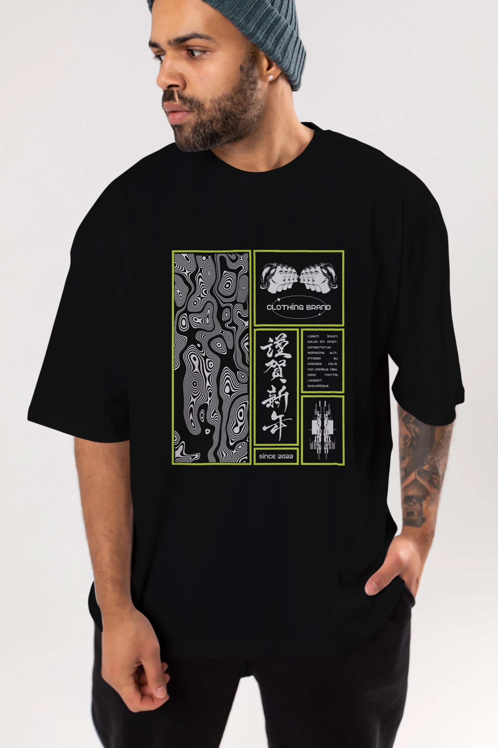 Neon Japanese Streetwear Ön Baskılı Oversize t-shirt Erkek Kadın Unisex