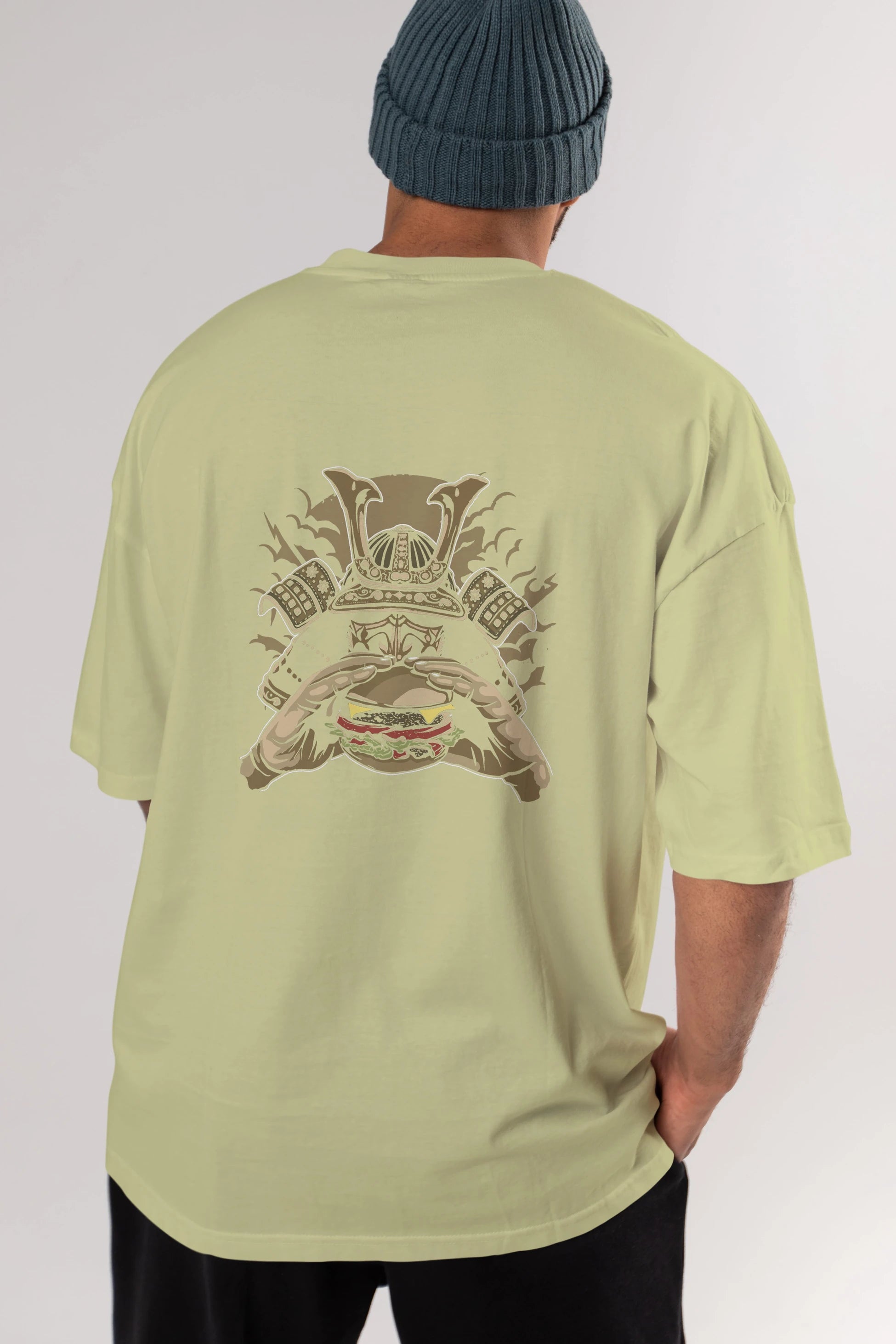 Samurai Burger Arka Baskılı Oversize t-shirt Erkek Kadın Unisex %100 Pamuk