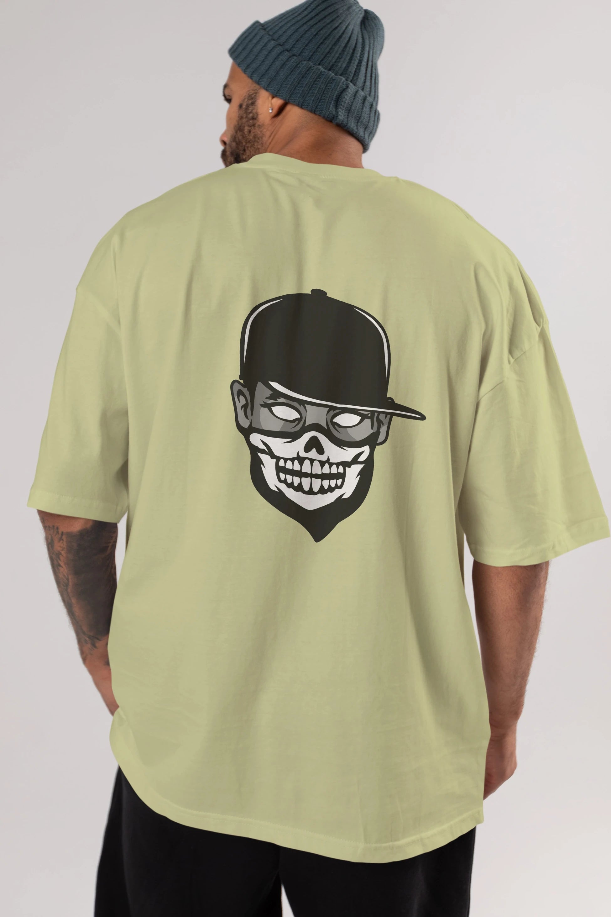 Skull Mask Arka Baskılı Oversize t-shirt Erkek Kadın Unisex %100 Pamuk tişort