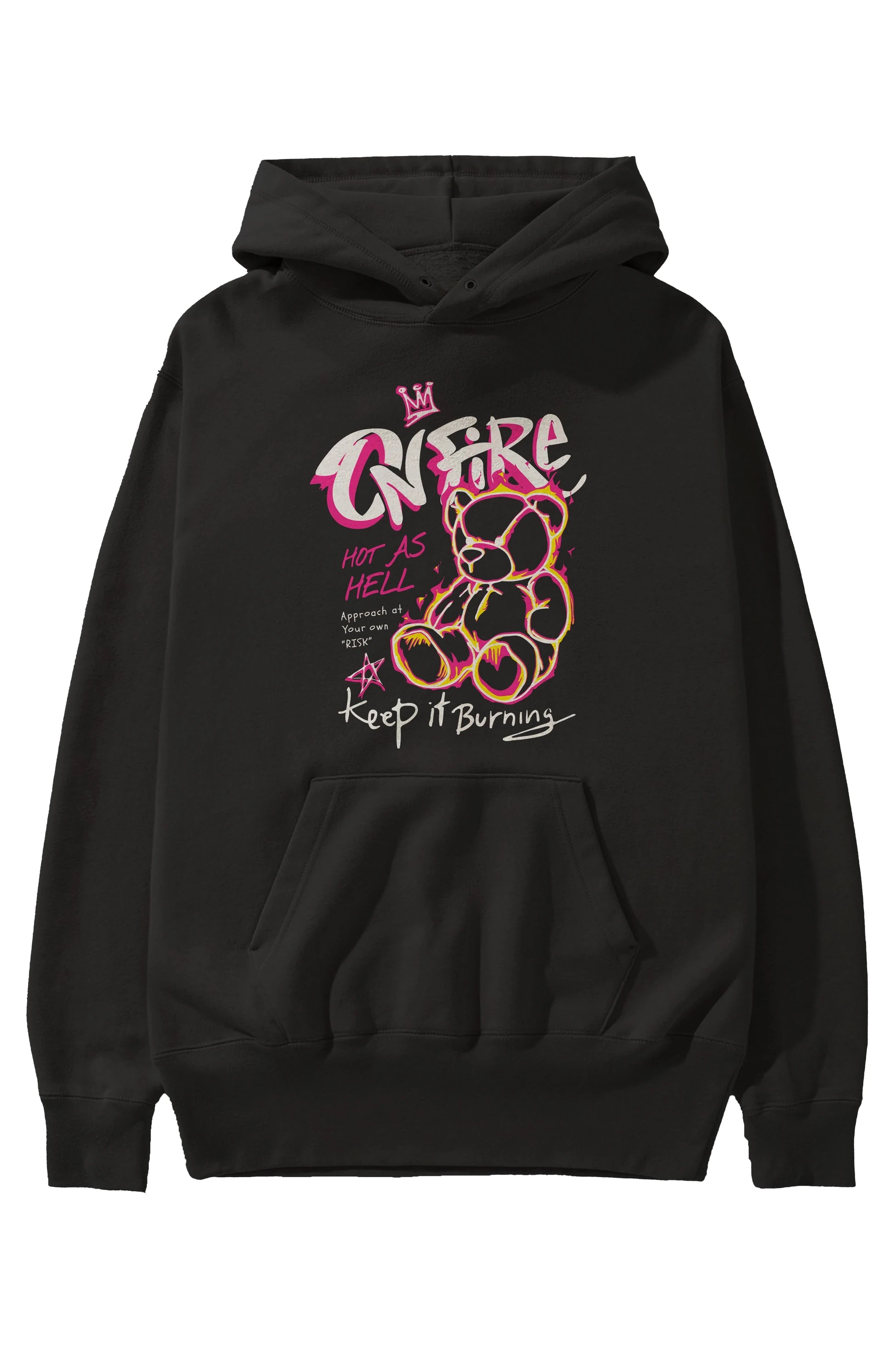 On Fire Bear Ön Baskılı Hoodie Oversize Kapüşonlu Sweatshirt Erkek Kadın Unisex