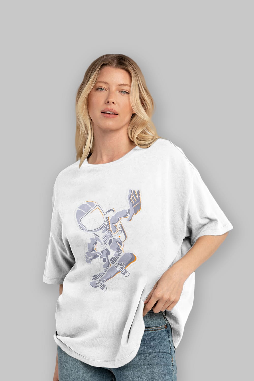 Astronaut Skateboard Ön Baskılı Oversize t-shirt Erkek Kadın Unisex