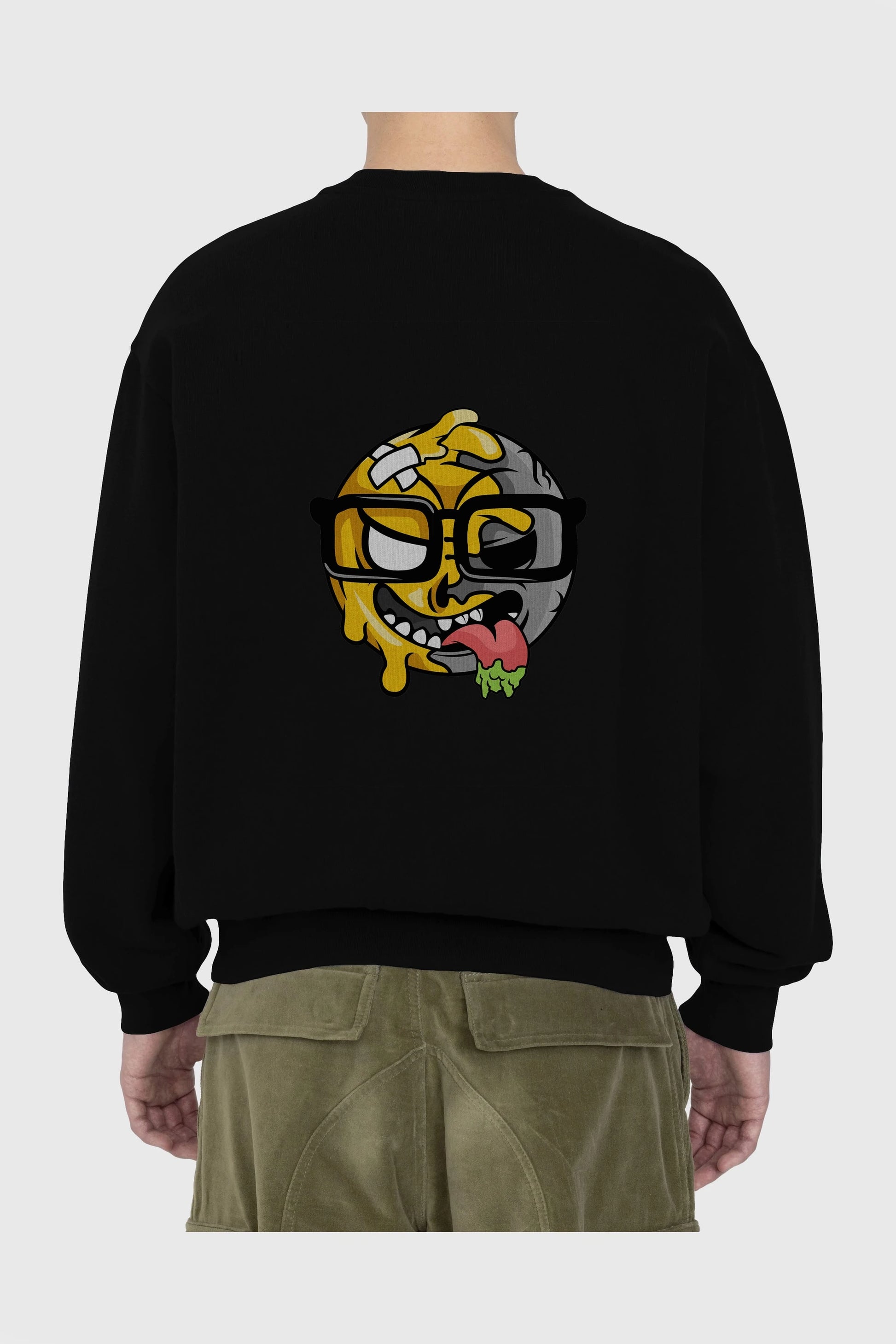 Smiley Nerd Arka Baskılı Oversize Sweatshirt Erkek Kadın Unisex