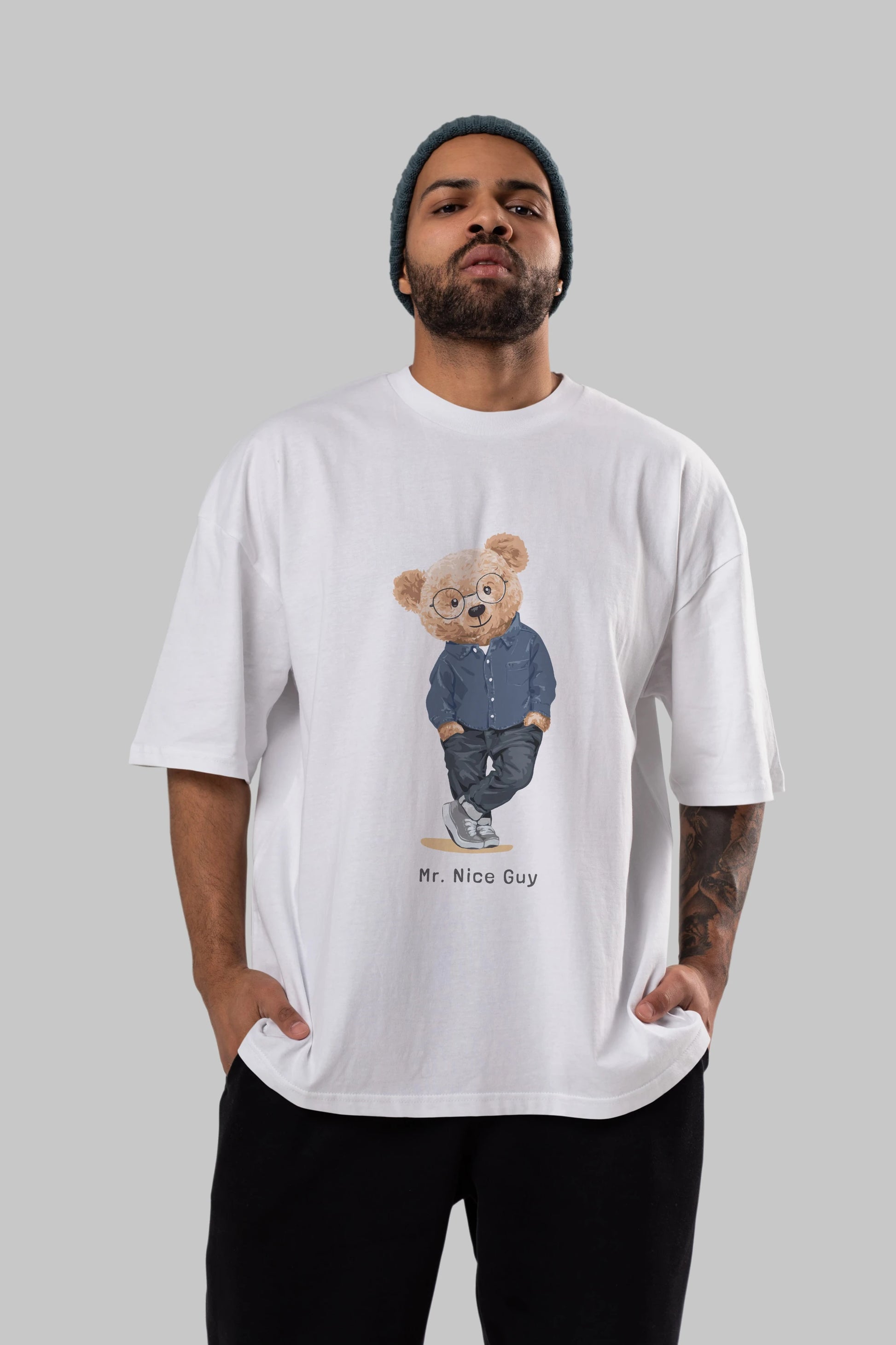 Teddy Bear Mr. Nice Guy Ön Baskılı Oversize t-shirt Erkek Kadın Unisex %100 Pamuk