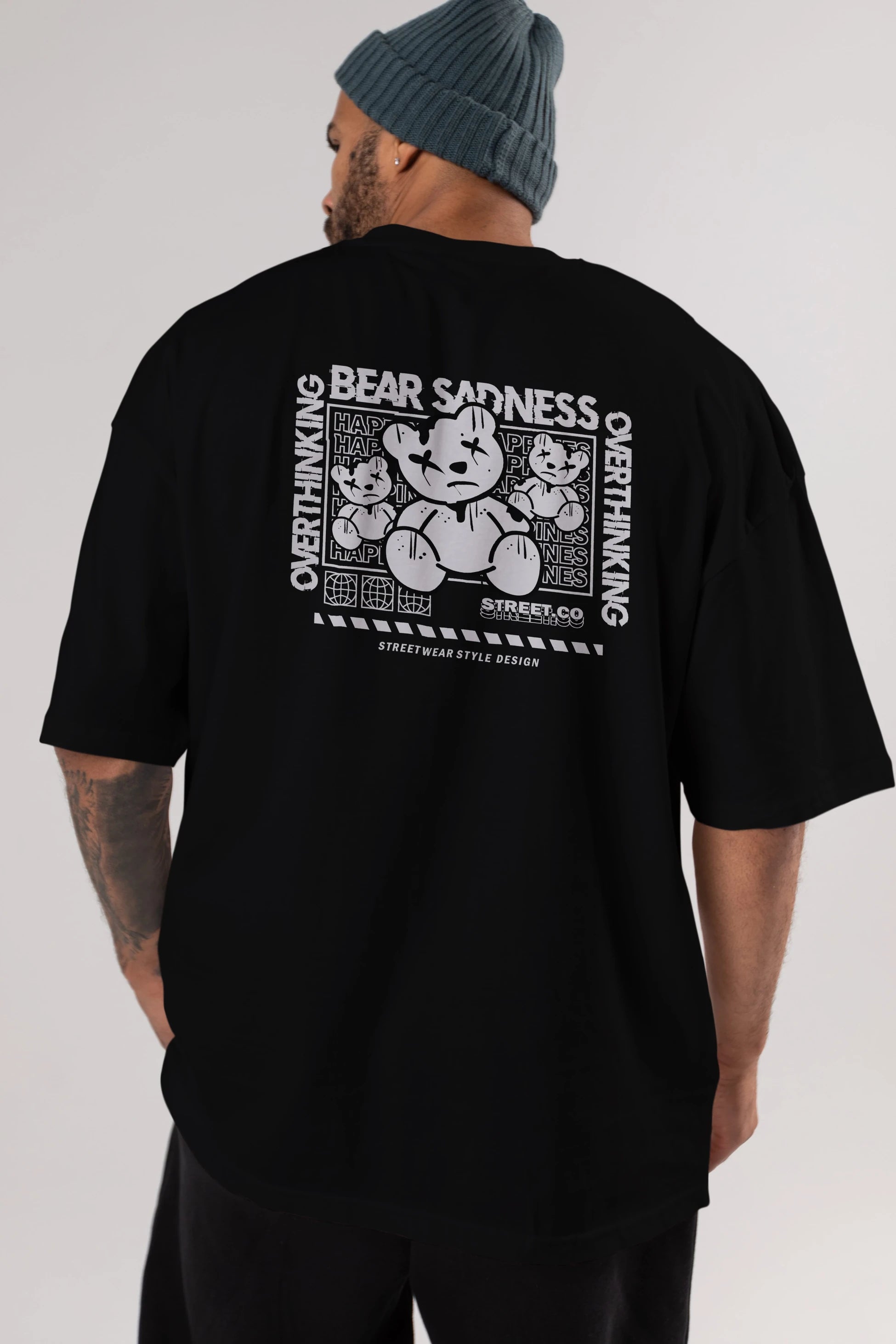 Bear Sadness 2 Arka Baskılı Oversize t-shirt Erkek Kadın Unisex