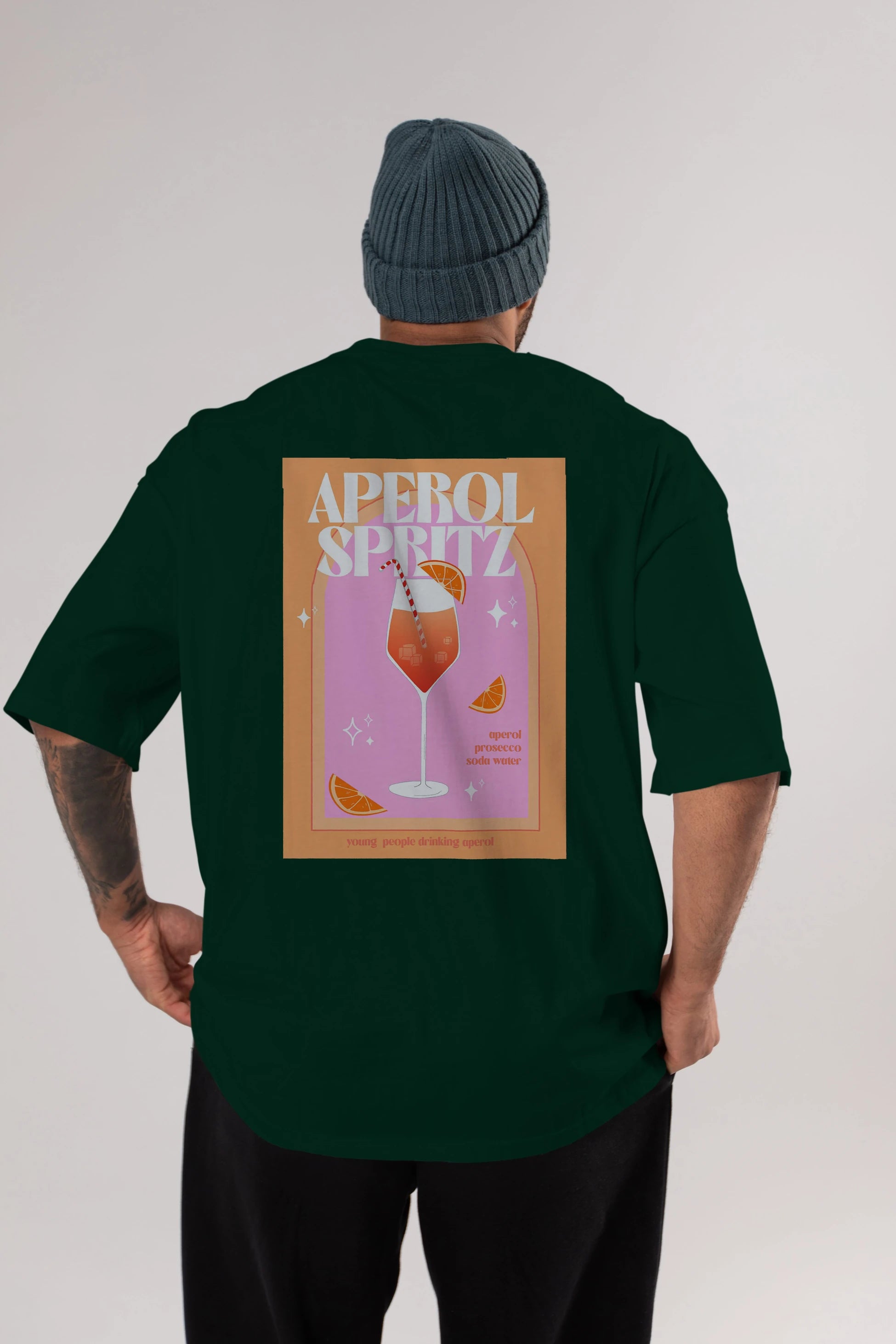 Aperol Spritz 2 Arka Baskılı Oversize t-shirt Erkek Kadın Unisex %100 Pamuk Bisiklet Yaka tişort