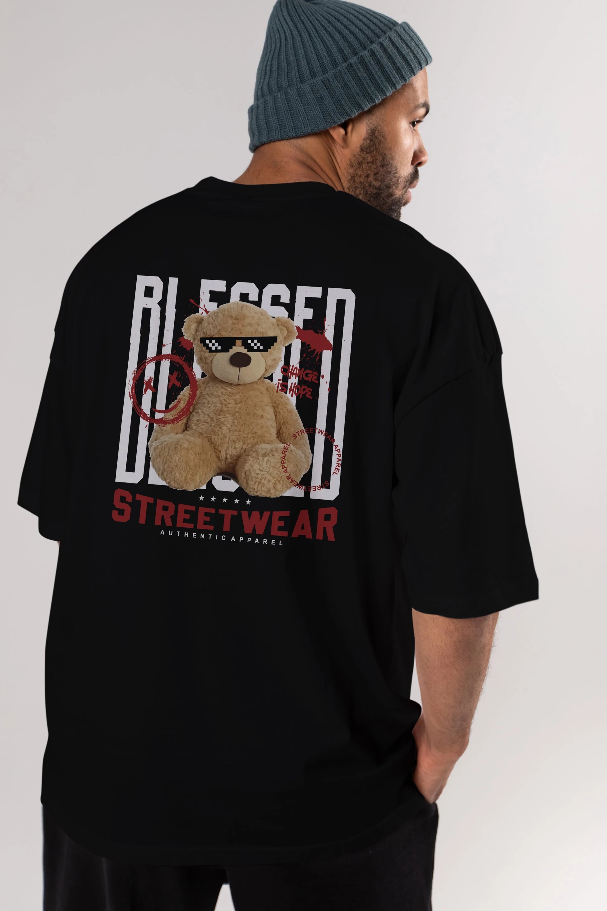Blessed Bear Arka Baskılı Oversize t-shirt Erkek Kadın Unisex