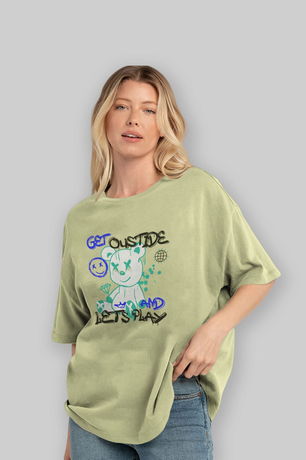 Get Outside Bear Ön Baskılı Oversize t-shirt Erkek Kadın Unisex