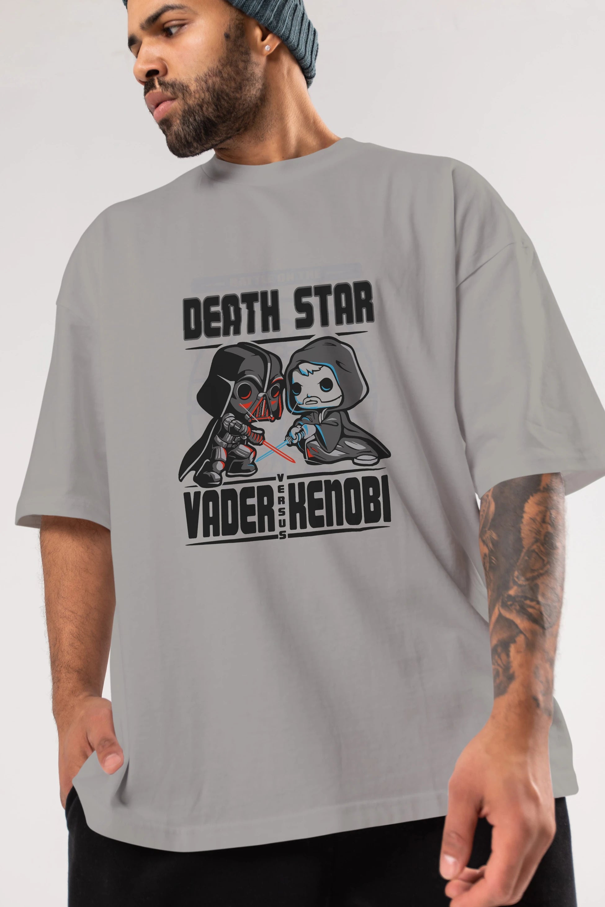 Vader Kenobi Ön Baskılı Oversize t-shirt Erkek Kadın Unisex %100 Pamuk Bisiklet Yaka tişort