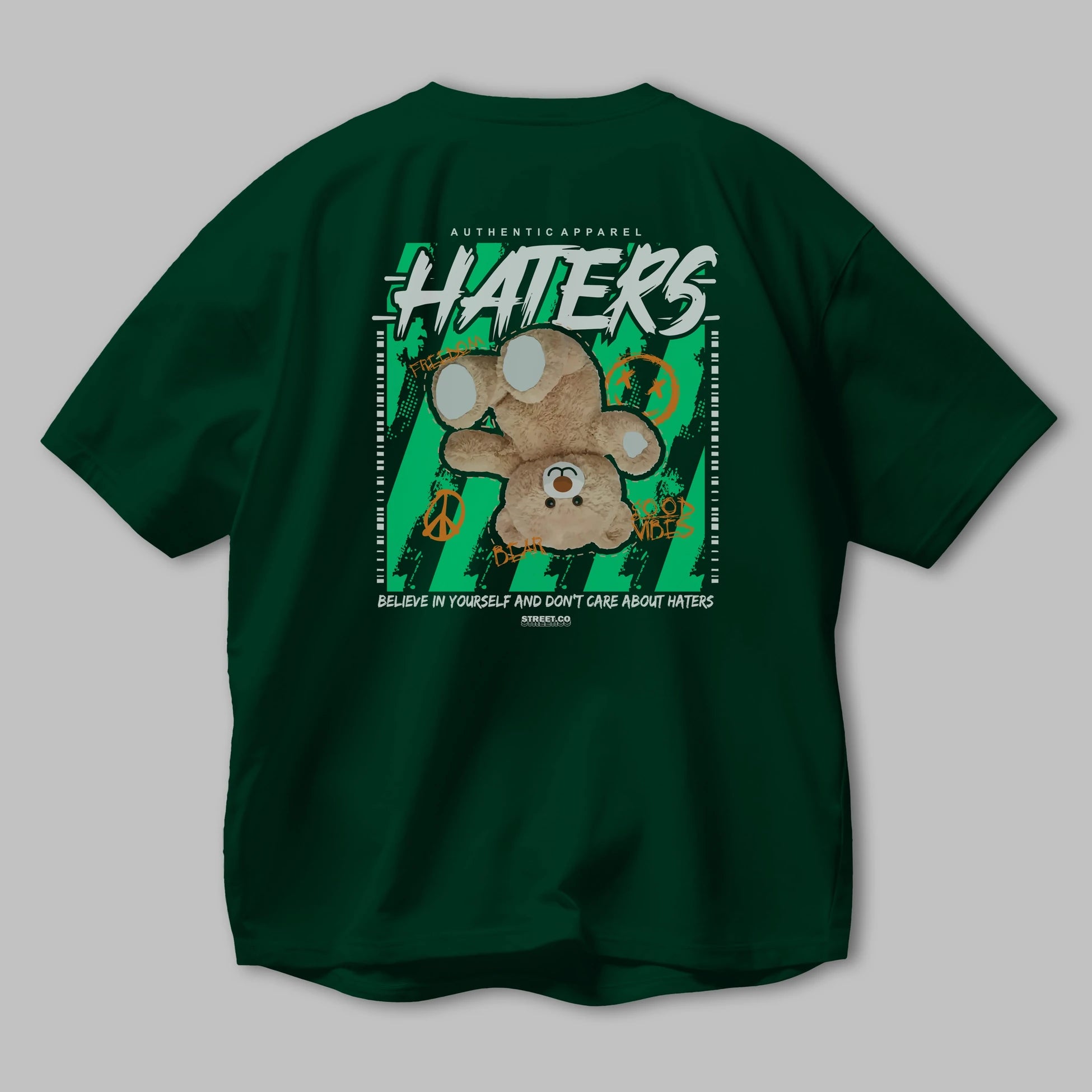 Haters Bear Arka Baskılı Oversize t-shirt Erkek Kadın Unisex
