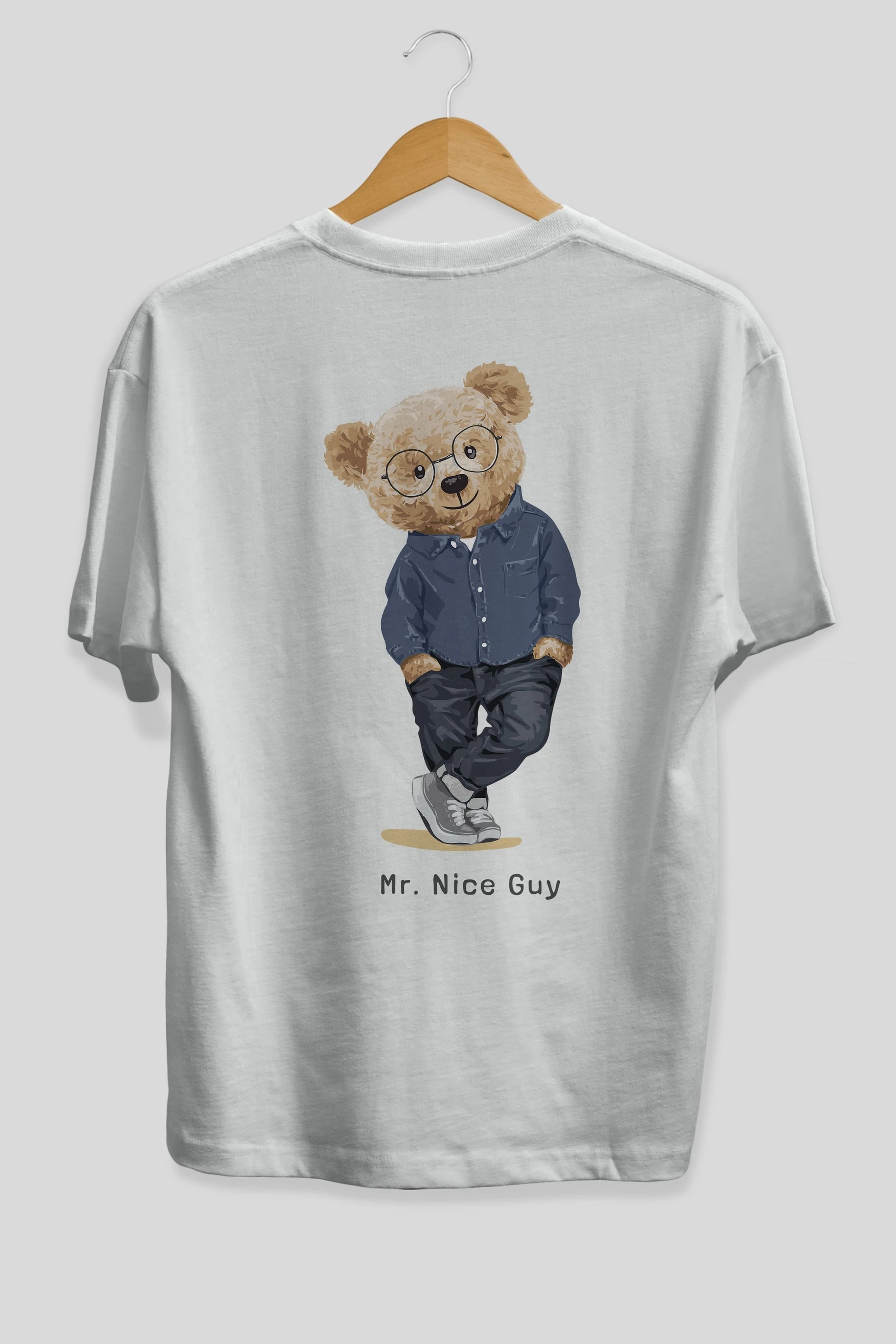 Teddy Bear Mr. Nice Guy Arka Baskılı Oversize t-shirt Erkek Kadın Unisex %100 Pamuk