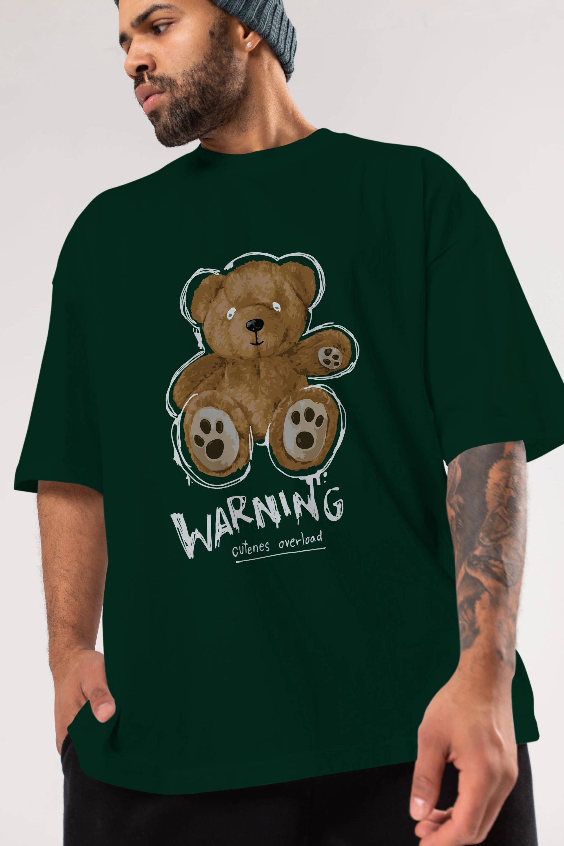 Warning Cuteness Bear Ön Baskılı Oversize t-shirt Erkek Kadın Unisex