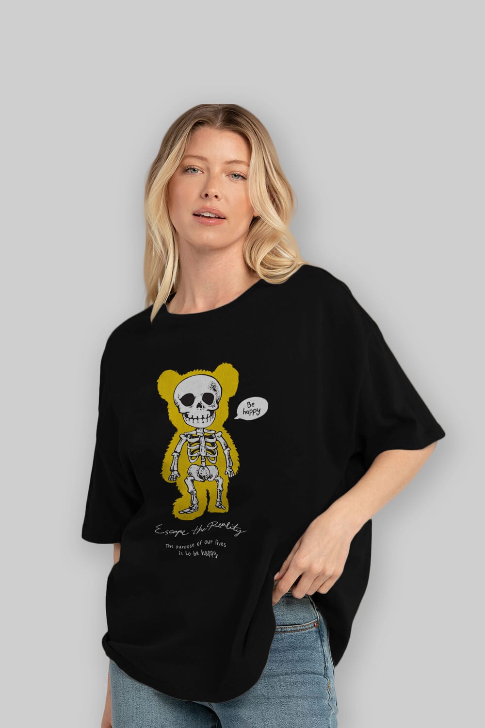 Be Happy Bear Ön Baskılı Oversize t-shirt Erkek Kadın Unisex