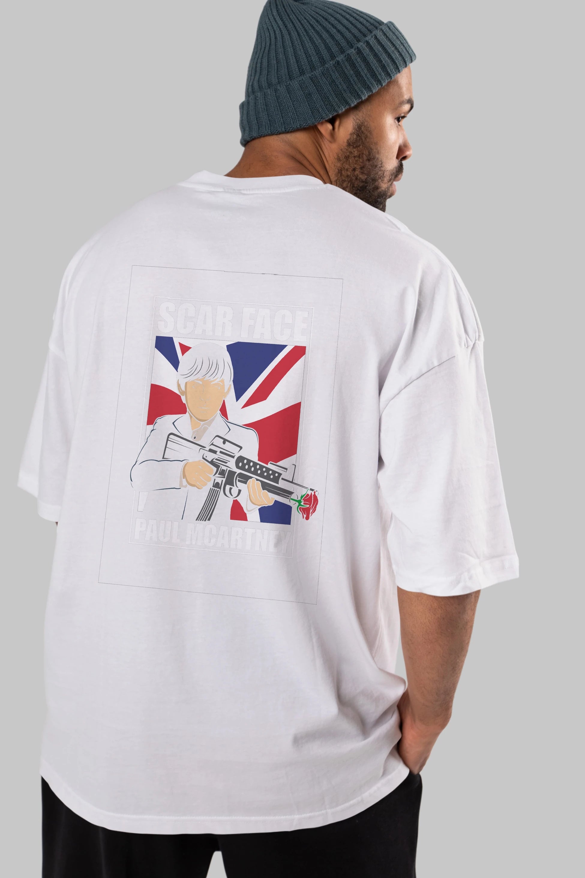 Paul Mccartney Scar Face Arka Baskılı Oversize t-shirt Erkek Kadın Unisex %100 Pamuk tişort