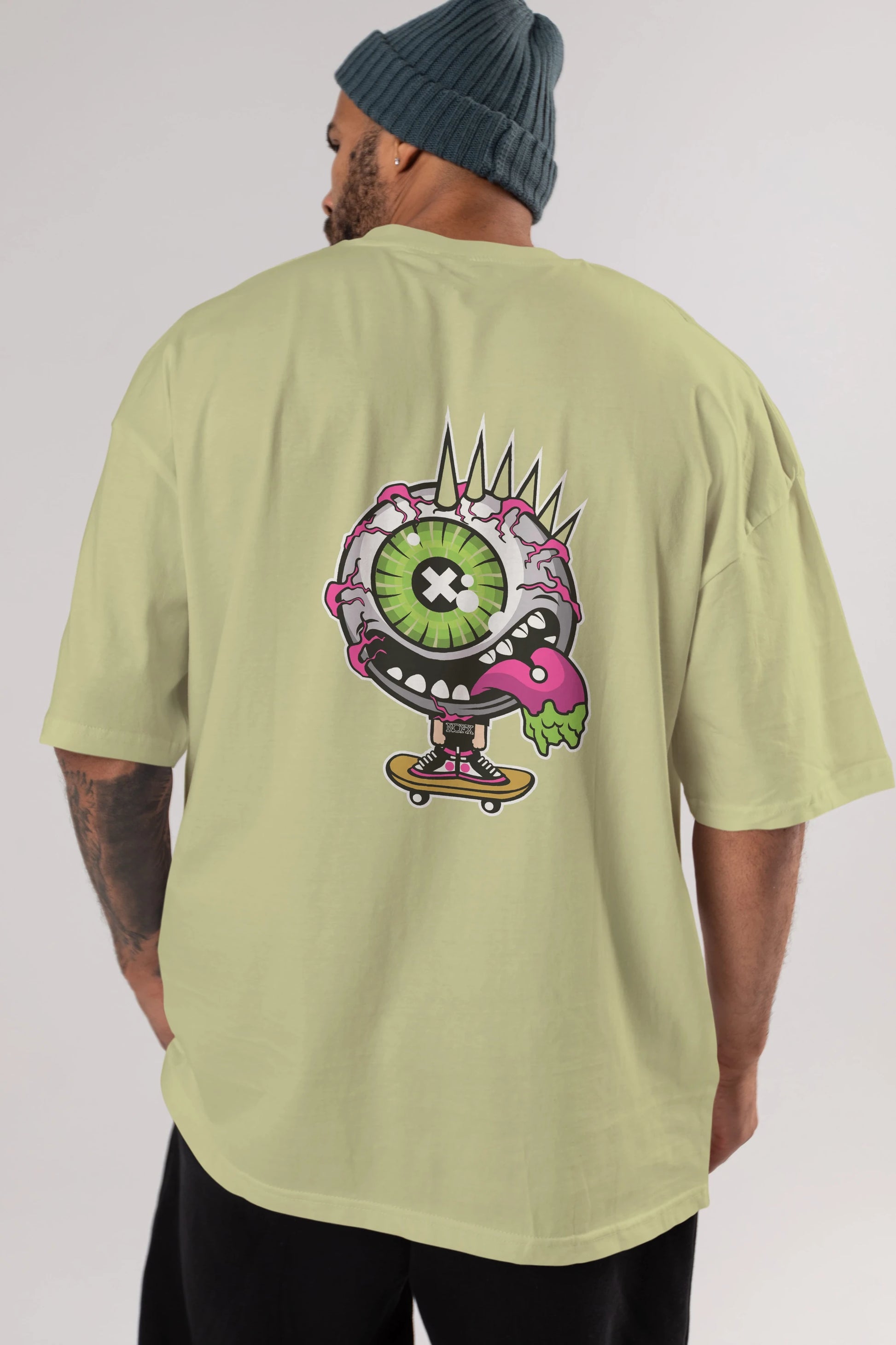Eye Monster Skater Arka Baskılı Oversize t-shirt Erkek Kadın Unisex %100 Pamuk tişort