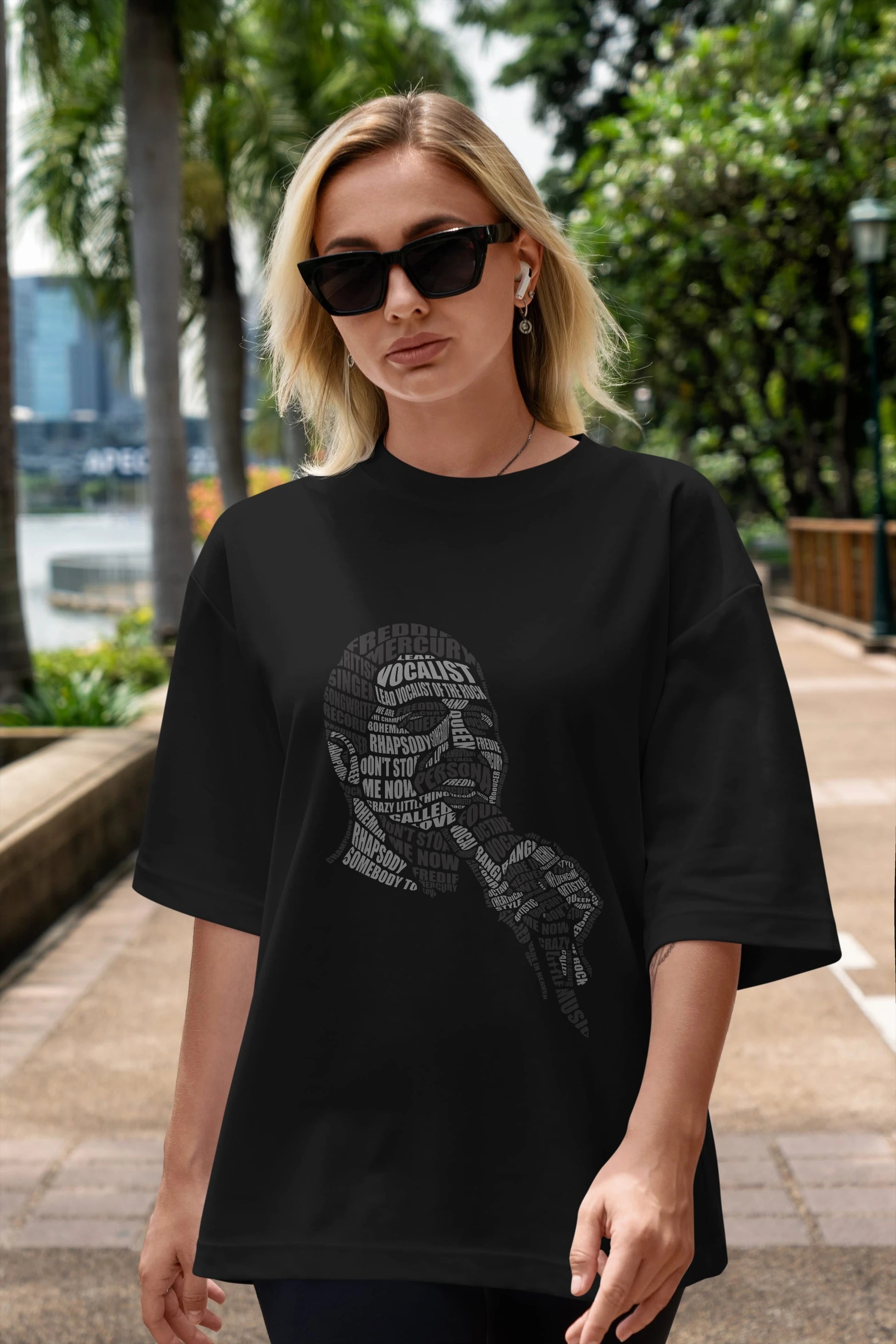 Freddy Mercuri Calligram Ön Baskılı Oversize t-shirt %100 pamuk Erkek Kadın Unisex