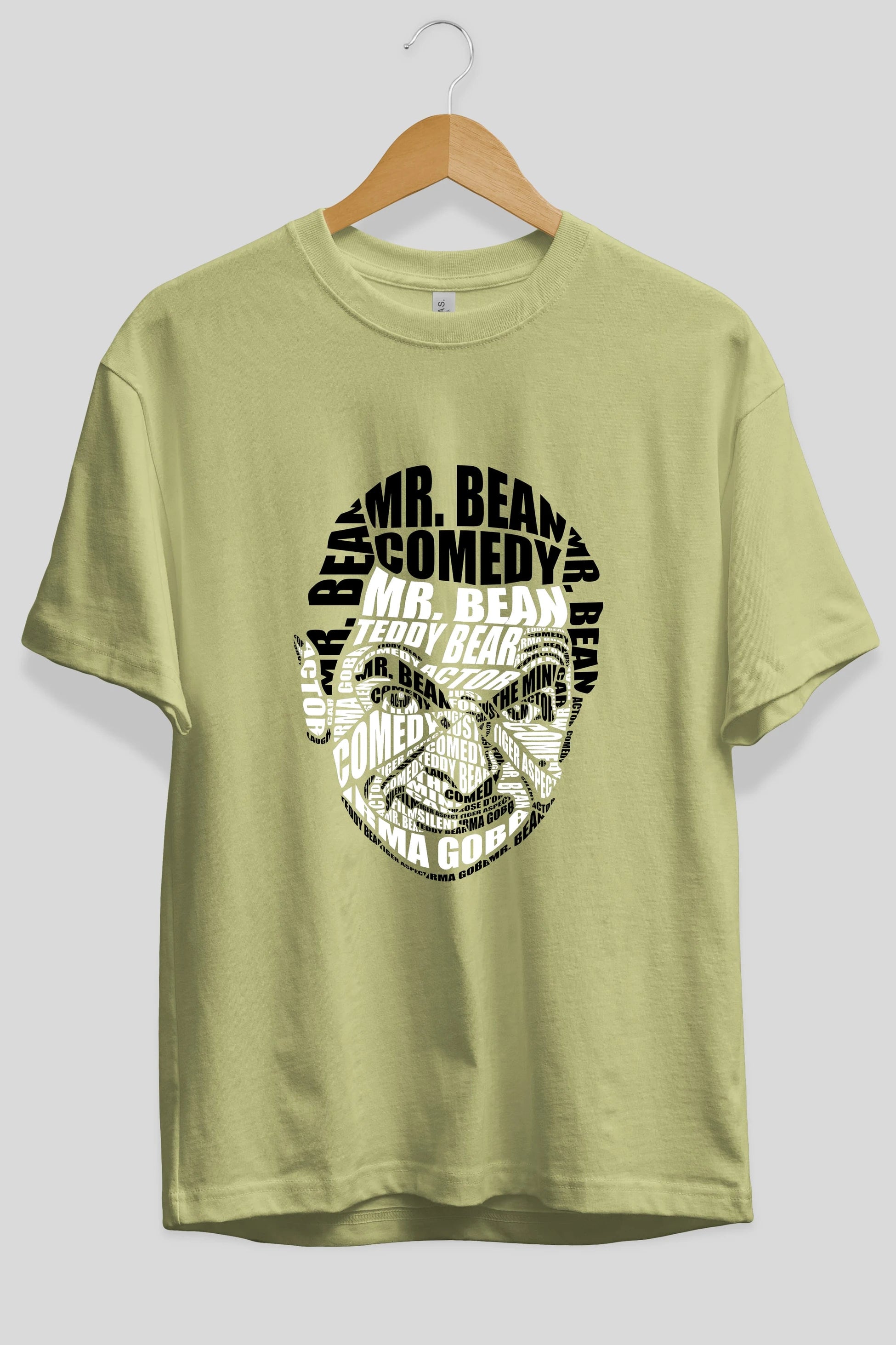 Mr Bean Calligram Ön Baskılı Oversize t-shirt %100 pamuk Erkek Kadın Unisex