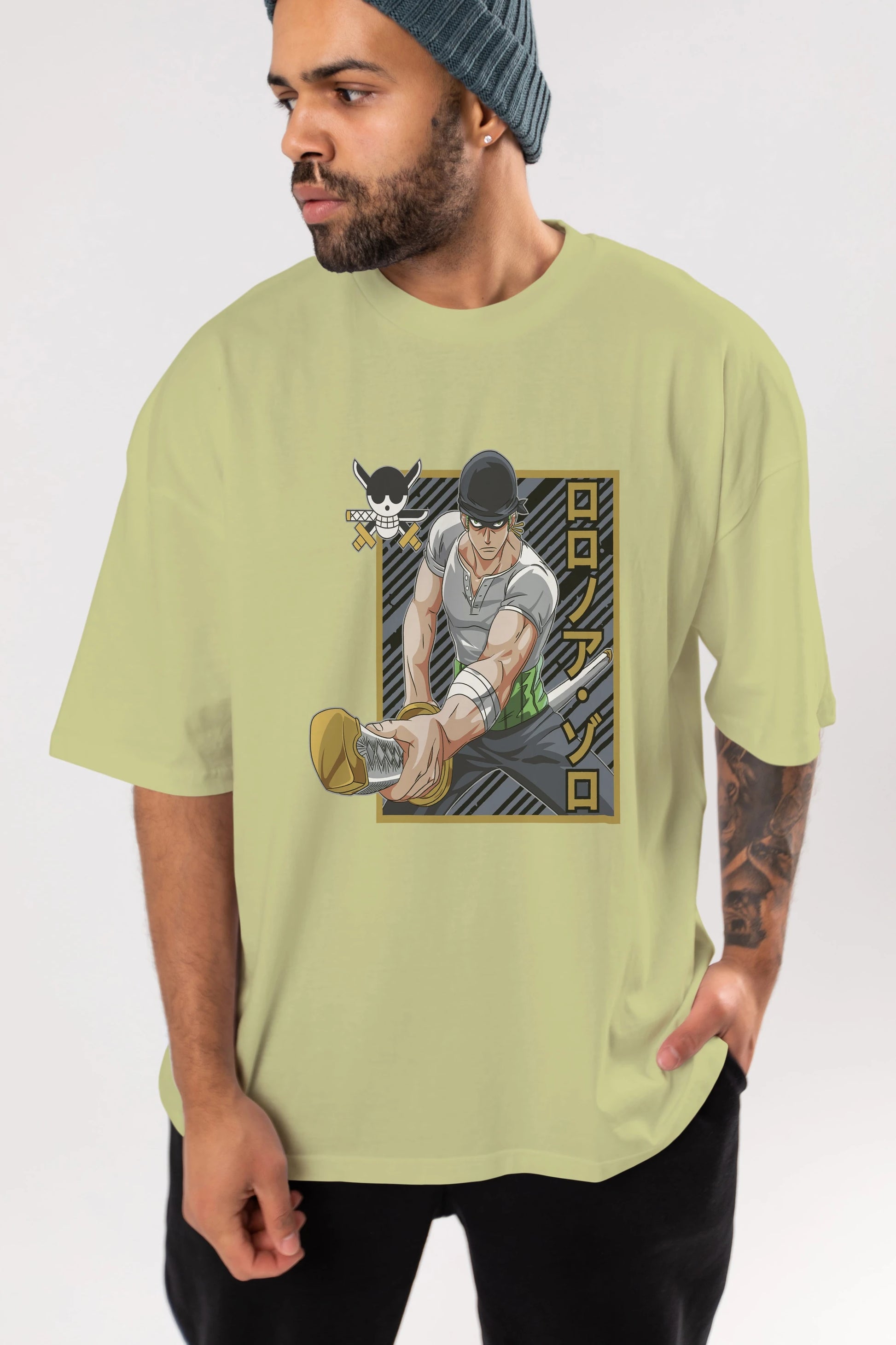 RORONOA ZORO Anime Ön Baskılı Oversize t-shirt %100 pamuk Erkek Kadın Unisex