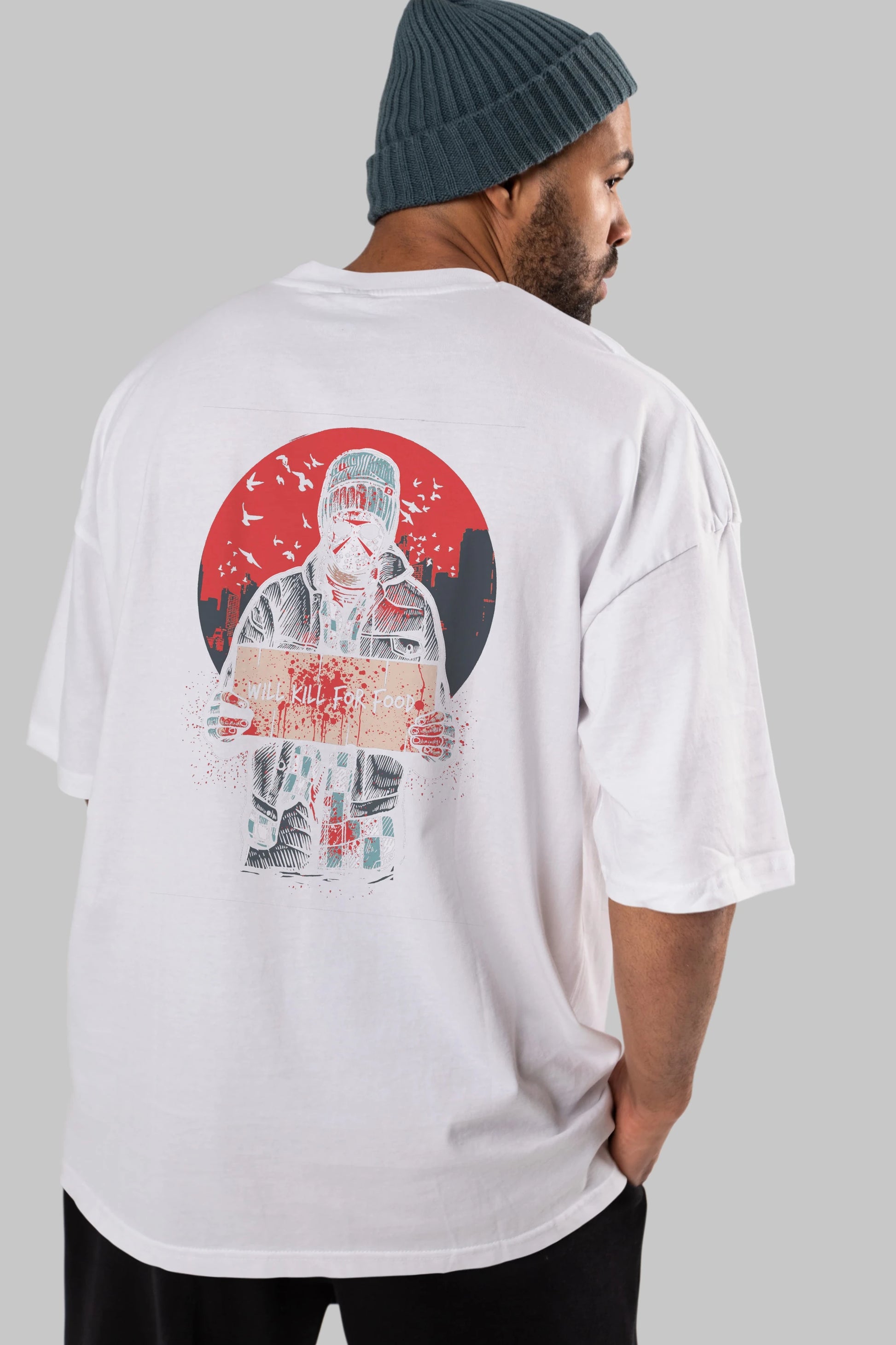Kill For Food Arka Baskılı Oversize t-shirt Erkek Kadın Unisex %100 Pamuk