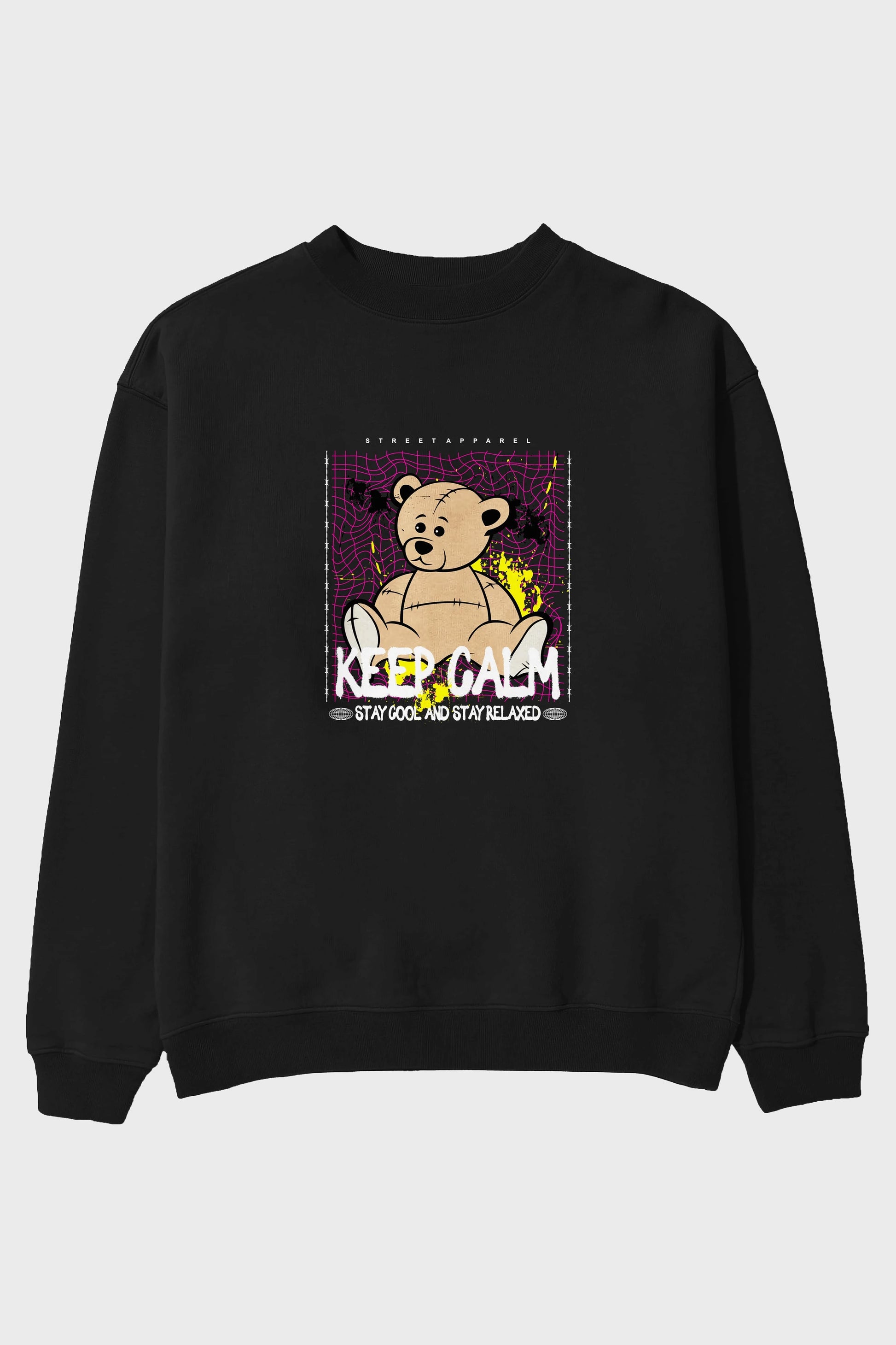 Keep Calm Bear Ön Baskılı Oversize Sweatshirt Erkek Kadın Unisex