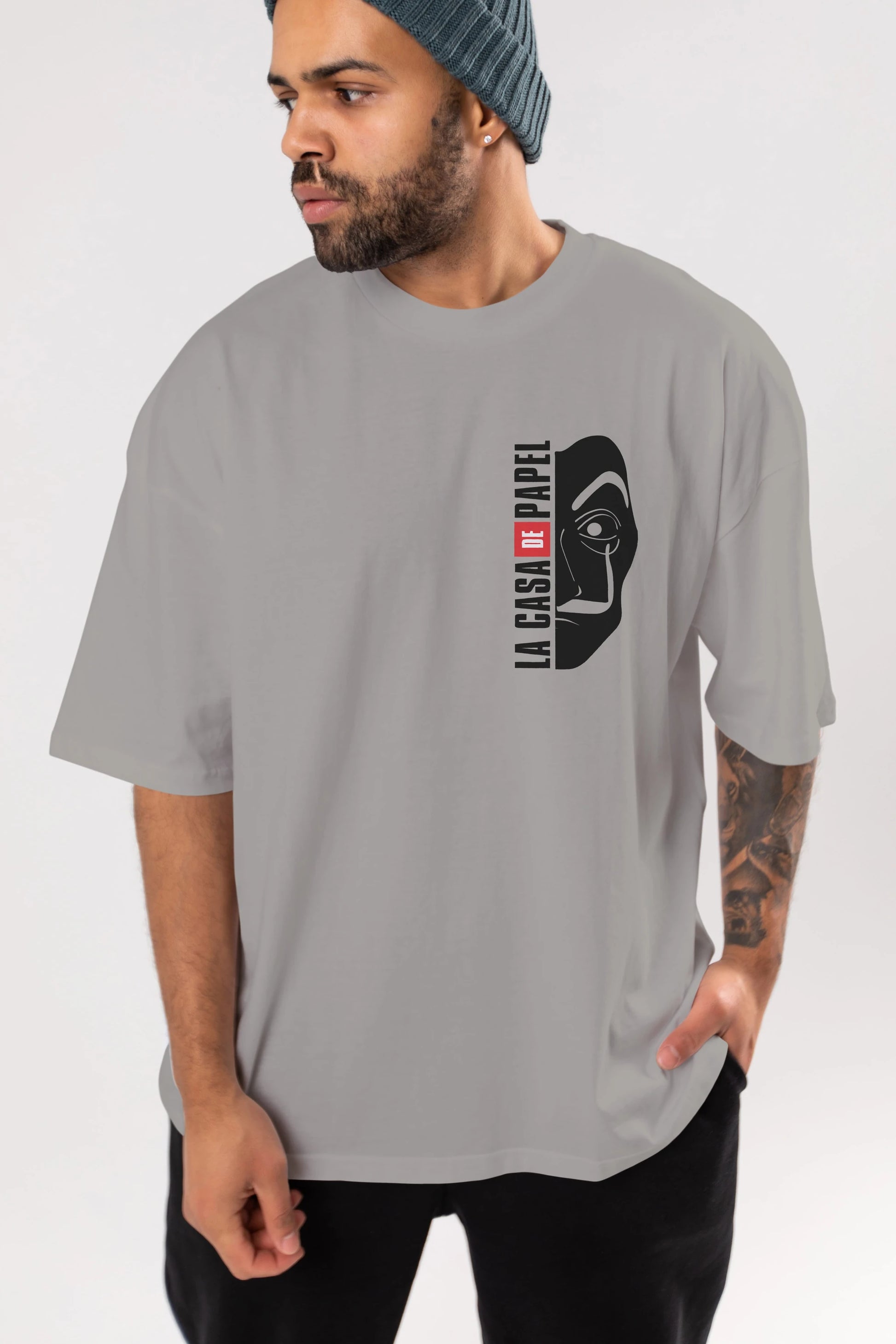 La Casa De Papel (3) Ön Sol Baskılı Oversize t-shirt Erkek Kadın Unisex %100 Pamuk Bisiklet Yaka tişort